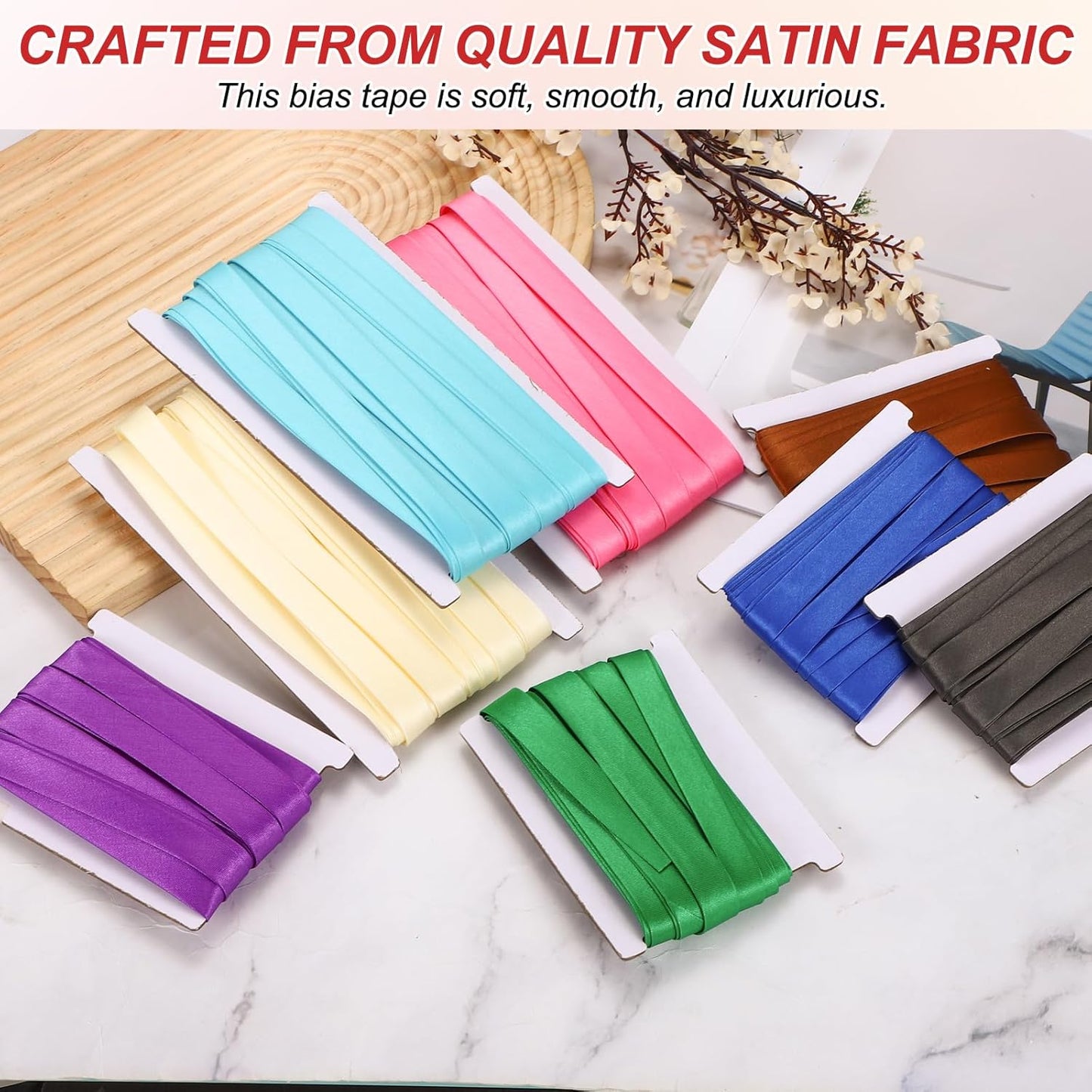 MECCANIXITY Double Fold Bias Tape for Sewing 5/8 Inch x 6 Yards Satin Pre-fold Continuous Binding Tape for Seaming Quilting Hemming Binding DIY Crafts, Beige White