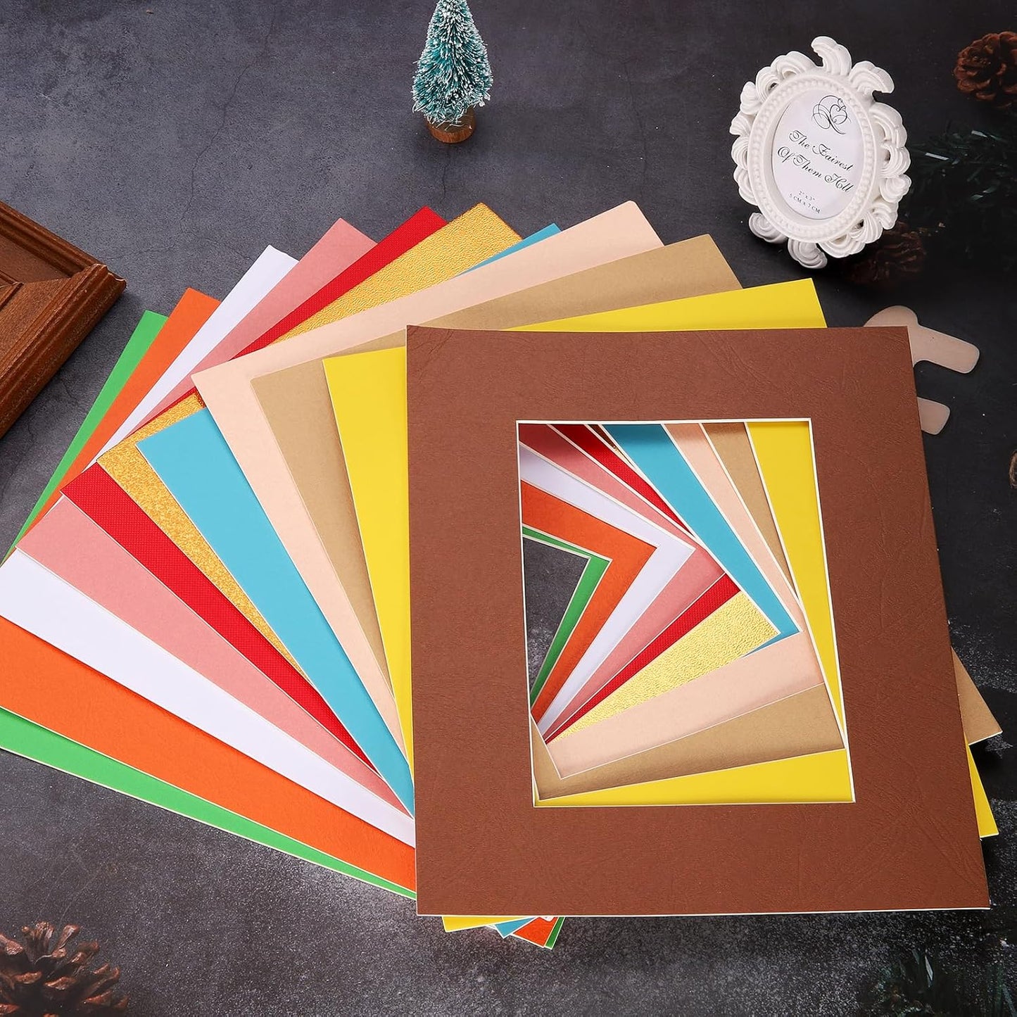 uxcell Picture Mats, 8 x 10 Mat Board Center for 5 x 7 Pictures Acid Free White Core Bevel Cut Frame Mattes with Backing for Display Art Measuring, Kraft Paper Color