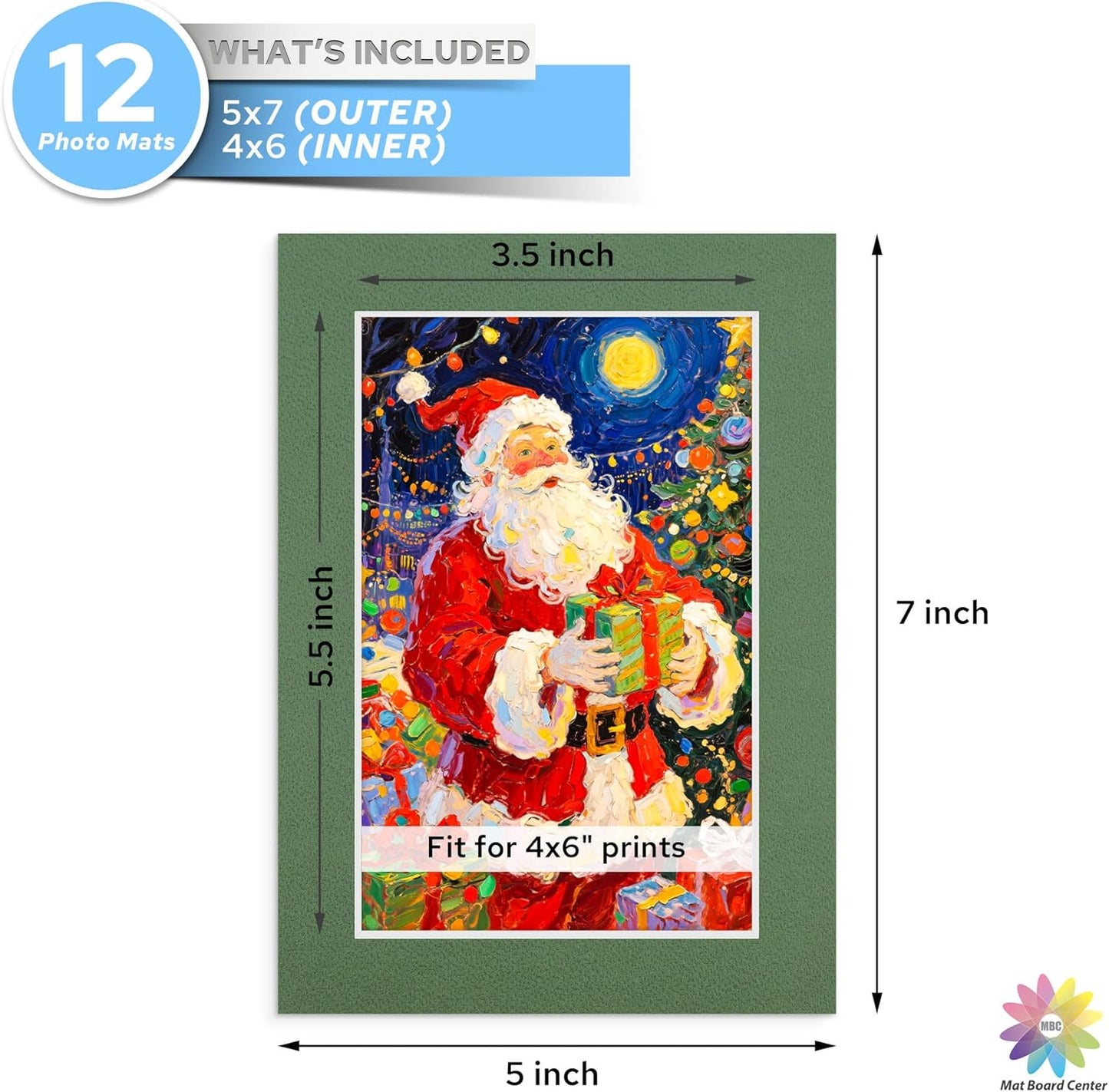 Mat Board Center, 5X7 Mix Color Mats for 4X6 Pictures - Acid Free, 4-Ply Thickness, White Core, Bevel Cut - for Artworks, Photos, Framing - Pack of 12