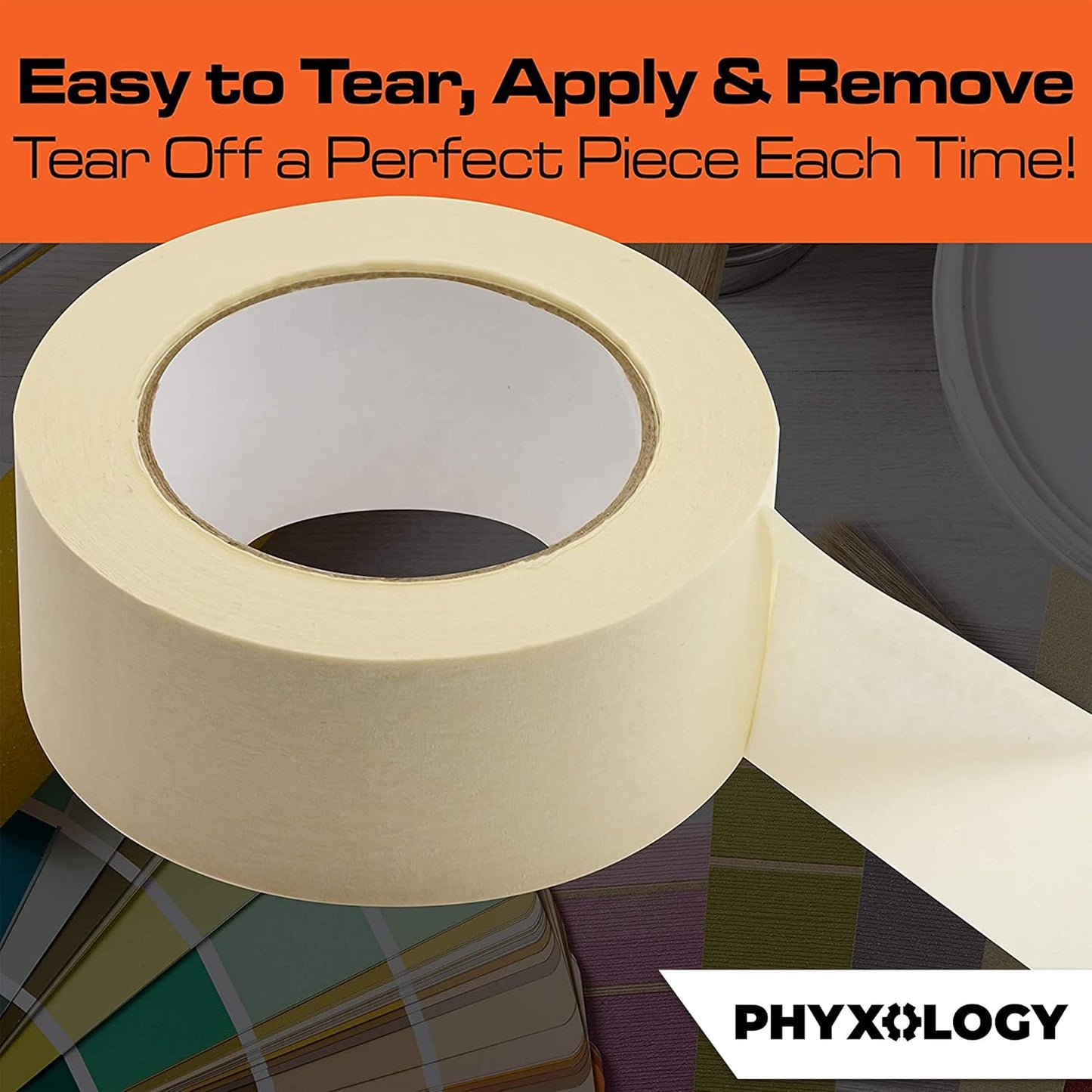 No-Residue 2 Inch, 60 Yard Masking Tape 6 Pk. Easy-Tear, Pro-Grade Removable Painters Tape Great for Home, Office, Commercial Contractor. Clean, Drip-Free Painting with Wide Crepe Paper Rolls