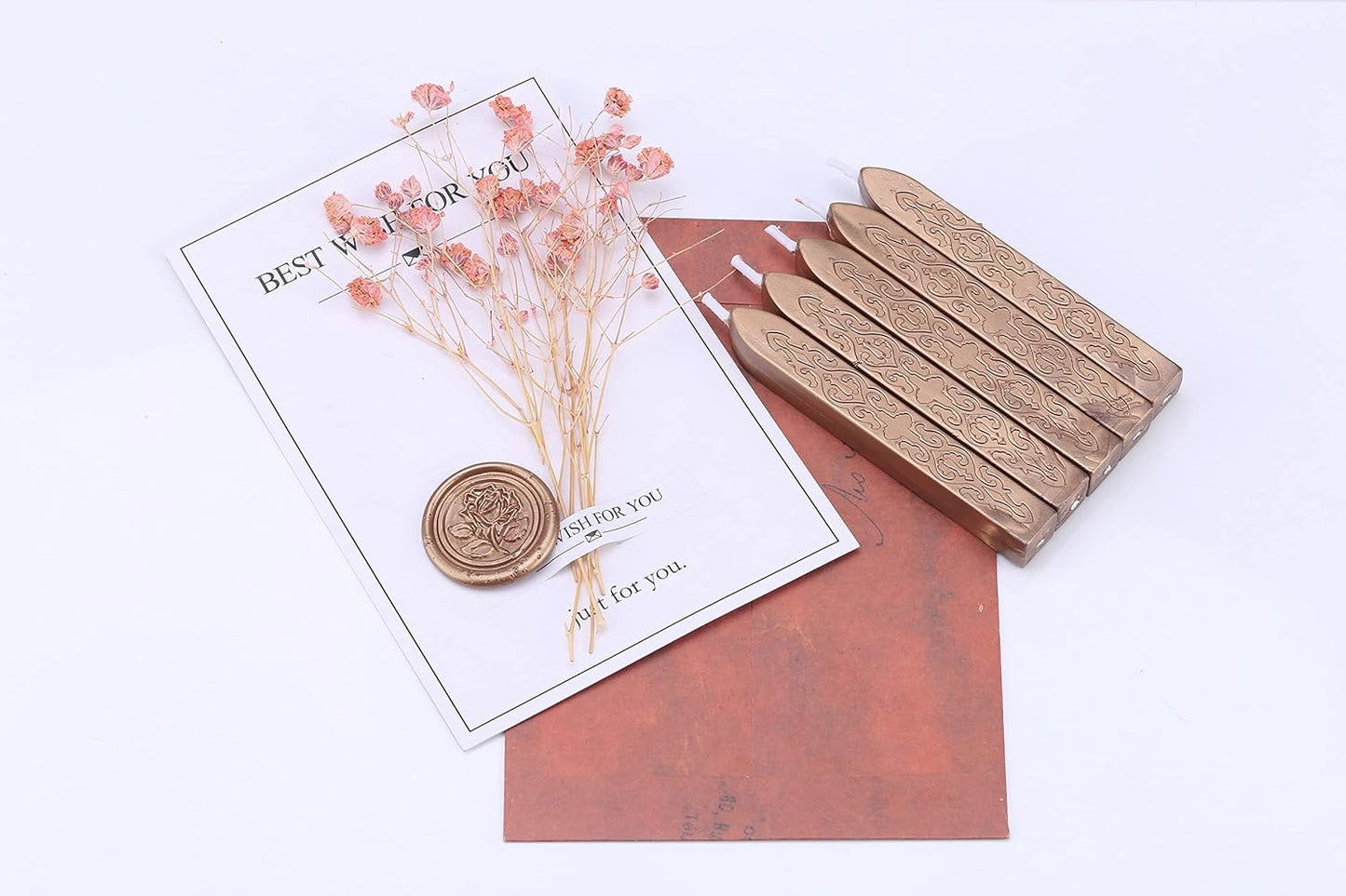 Yoption 5 Pieces Sealing Wax Sticks, Antique Bronze Gold Totem Fire Manuscript Wax Seal Sticks with Wicks for Wax Seal Stamp (Antique Bronze Gold)