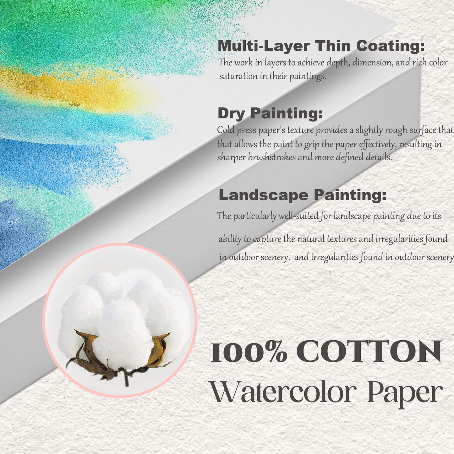 Watercolor Paper 5x7 inches 80 Sheets,Heavyweight Artist Paper 140lb/300GSM Cold Press Natural Cotton Paper for Students Artists Watercolor Drawing