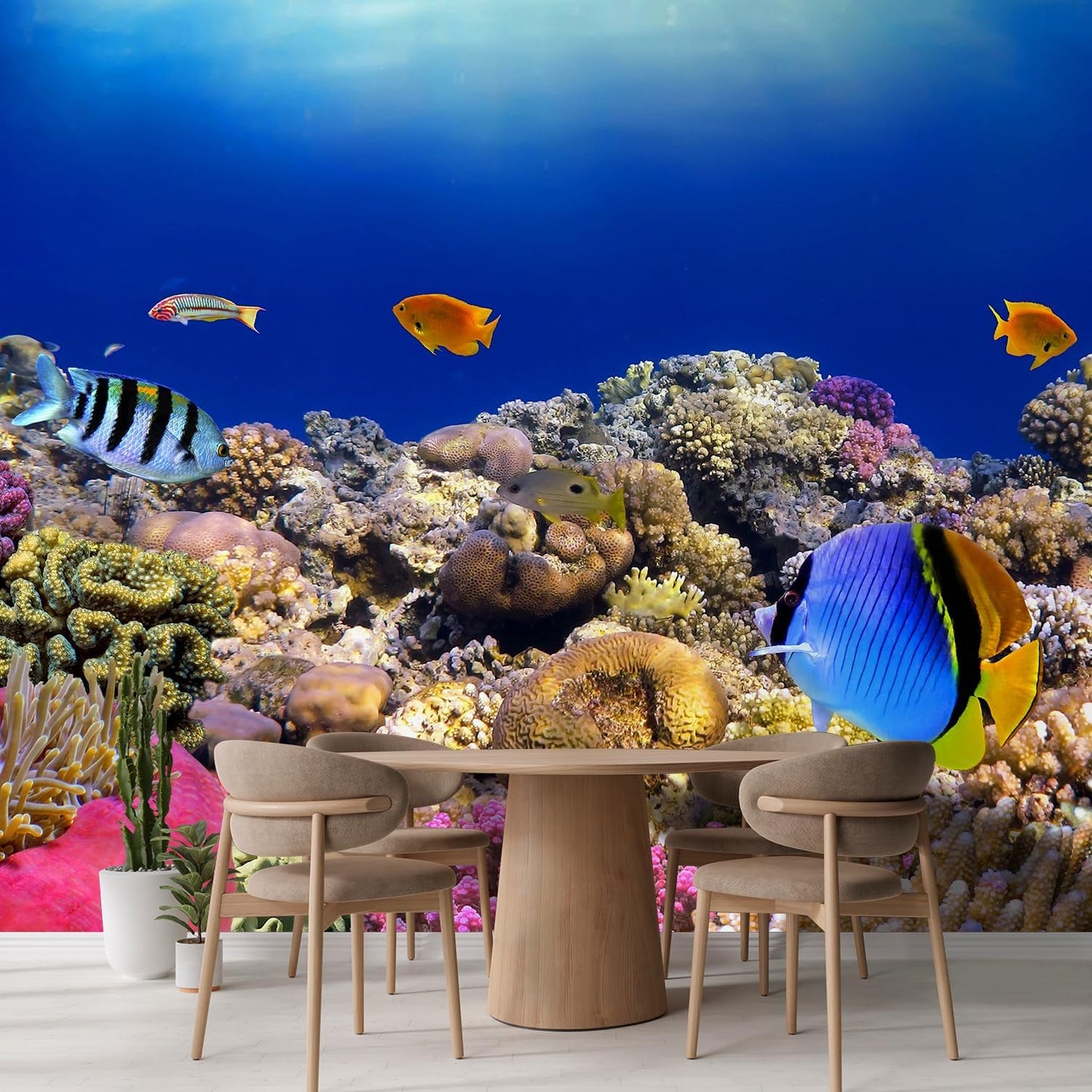 wall26 Removable Wall Sticker/Wall Mural Tropical Blue Fish Coral Reef Ocean Seascape Nature Wilderness Photography Nautical Landscape Decorative for Living Room, Bedroom, Office - 132x144 inches