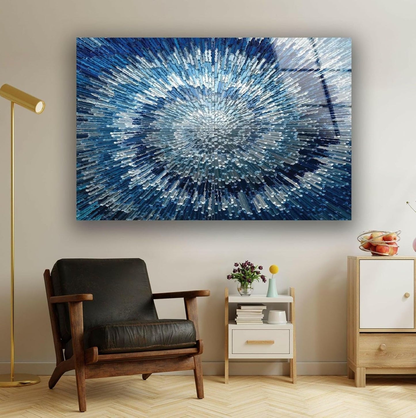 My Photostation.com Round 31,5'' Abstract Blue Textured Glass Wall ArtTempered Glass Printing Wall Decor Large Wall Art Wall Hangings