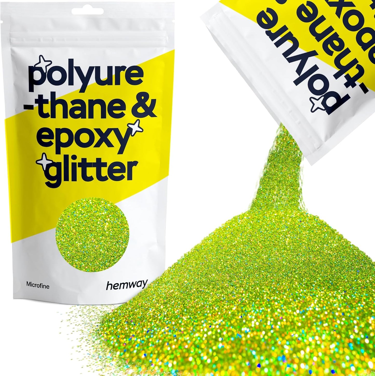 Hemway Polyurethane & Epoxy Resin Glitter 100g / 3.5oz Metallic Crystal Flake Additive for Flooring Jewelry Tumblers Glass Pigment - Microfine (1/256" 0.004" 0.1mm) - Lime Green Holographic