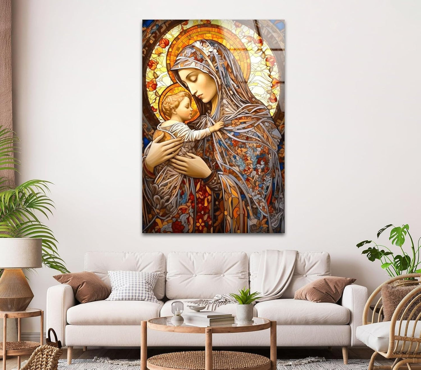 My Photostation.com Round 31,5'' Jesus and Virgin Mary Glass Wall Art Tempered Glass Printing Wall Decor Large Wall Art Wall Hangings