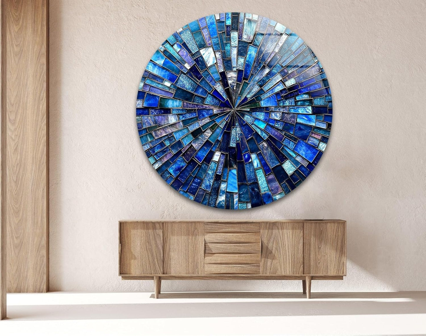 My Photostation.com 31.5''(80cm) Diameter Radiant Mosaic Burst Round Glass Wall Art Tempered Glass Printing Wall Decor Large Wall Art Wall Hangings