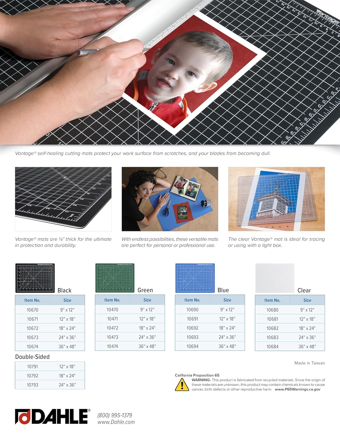 Dahle Vantage 10471 Premium Self-Healing Cutting Mat, 12"x18", 1/2" Grid, 5 Layers for Max Healing, Perfect for Crafts & Sewing, Green