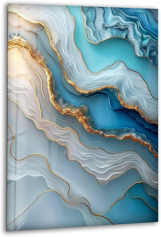 My Photostation.com 27Wx43H'' Turquoise and Blue Alcohol ink Glass Wall Art Tempered Glass Printing Wall Decor Large Wall Art Wall Hangings