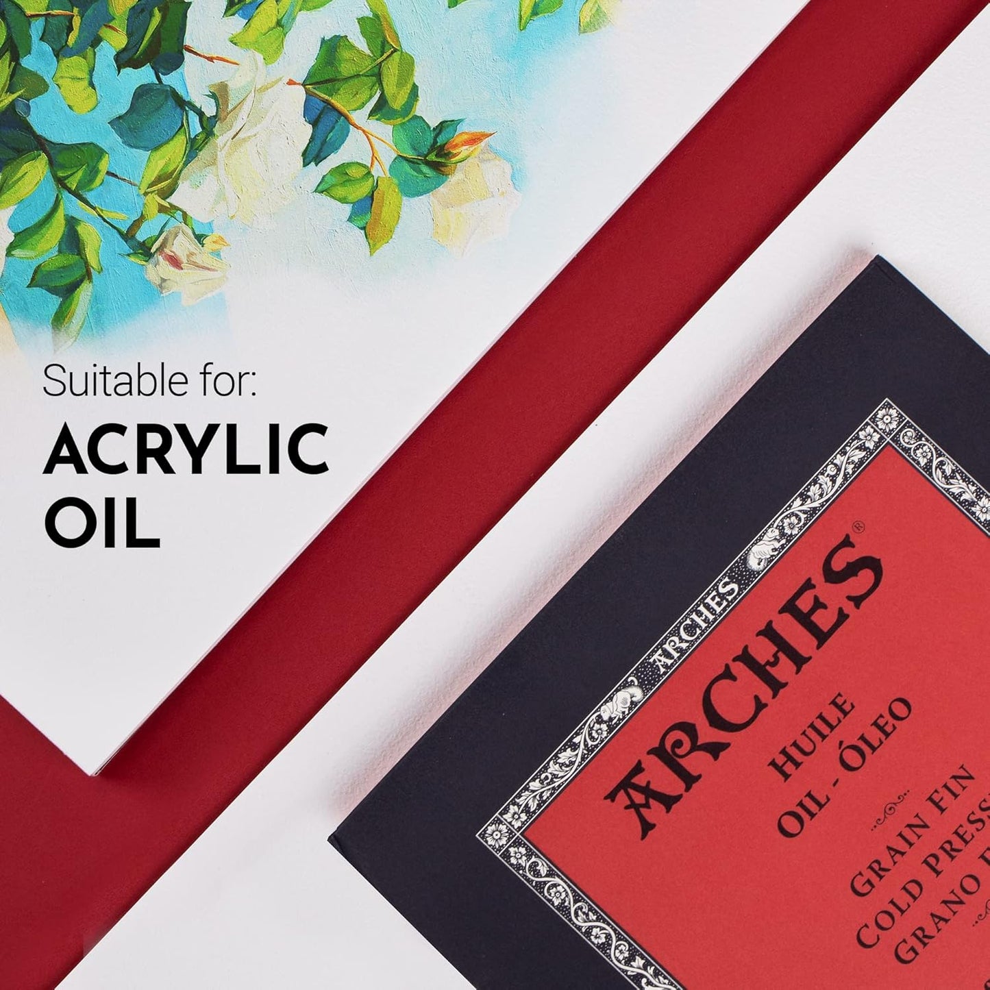 Arches Huile Oil Pad, Cold Pressed, 140lb/300gsm, 12 Sheet, 9x12 inch, Arches Oil Paper 100% Cotton