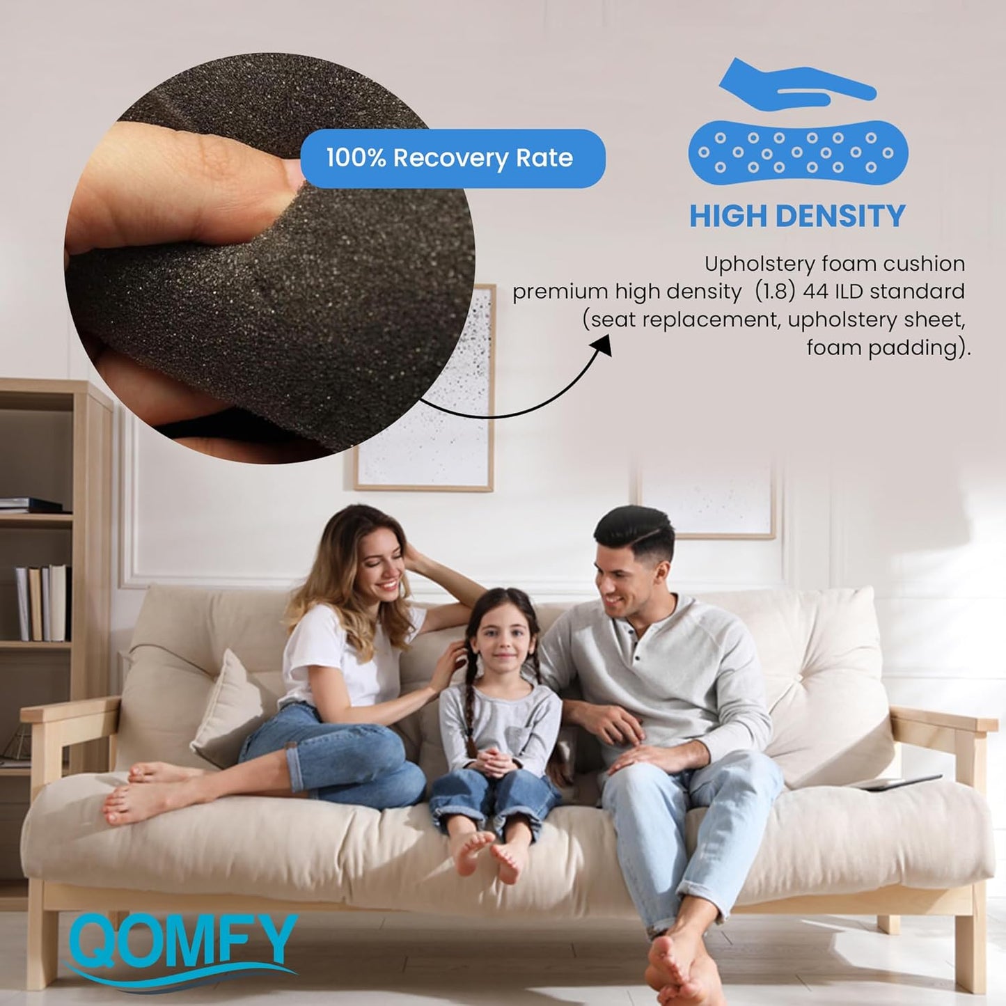 QOMFY 5" Height x 12" Width x 48" Length Charcoal Upholstery Foam Sheet | Made in USA | Multi-Purpose Foam for Upholstery, DIY, Packaging & Acoustic Projects