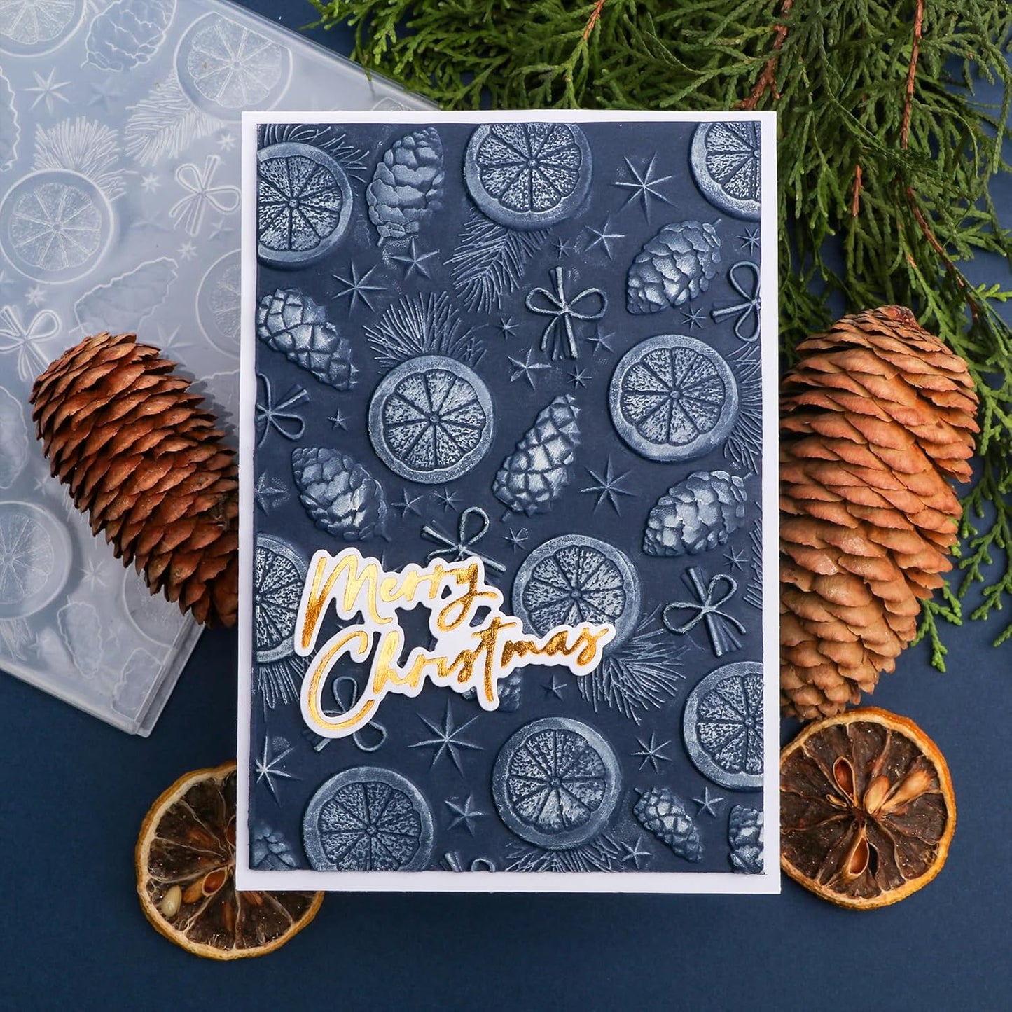 BAOFALI 3D Christmas Theme Plastic Embossing Folders Lemon Pine Nut for DIY Scrapbooking Photo Album Card Paper Craft Decoration for Card Making,Embossing Template Paper Card Embossing Stencil