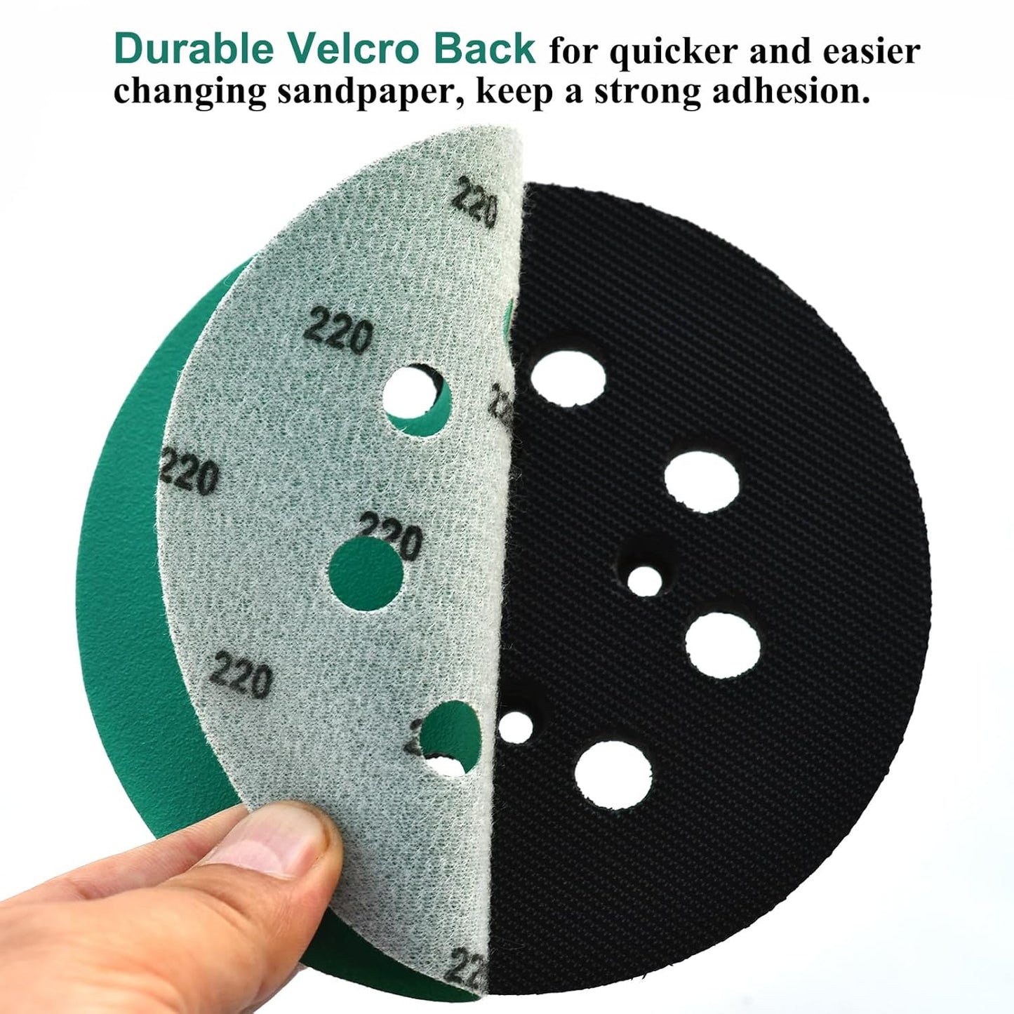 5-Inch 8-Hole Wet Dry Sanding Discs 80/120/180/220/320 Assorted Grits, Polyester Film Backed Heavy-Duty Hook and Loop Sandpaper for Random Orbital Sander, 50-Pack