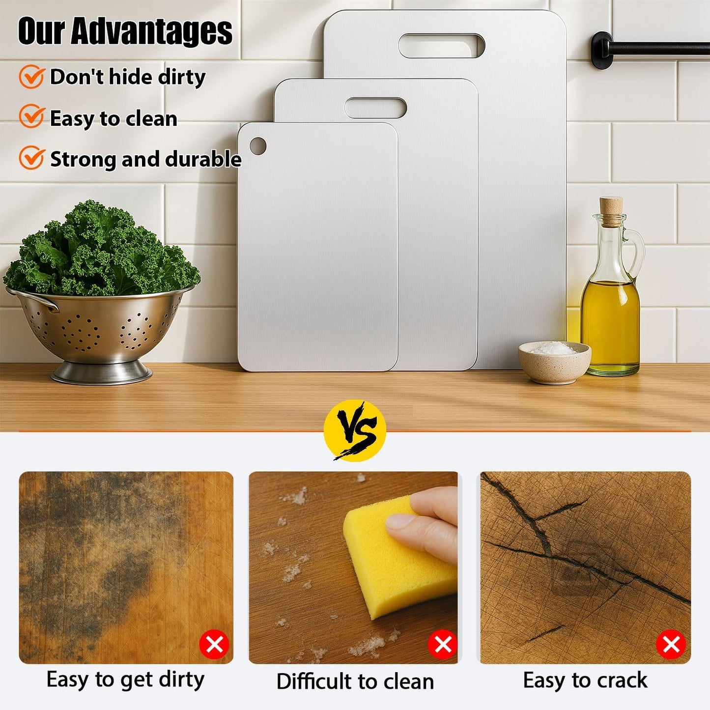 Titanium Cutting Board, 100% Pure Titanium Chopping Board for Kitchen, Hygiene & Durability Double Sided Cutting Board, Non-toxic Chopping Board, Dishwasher Safe (11.8“ x 7.9”)