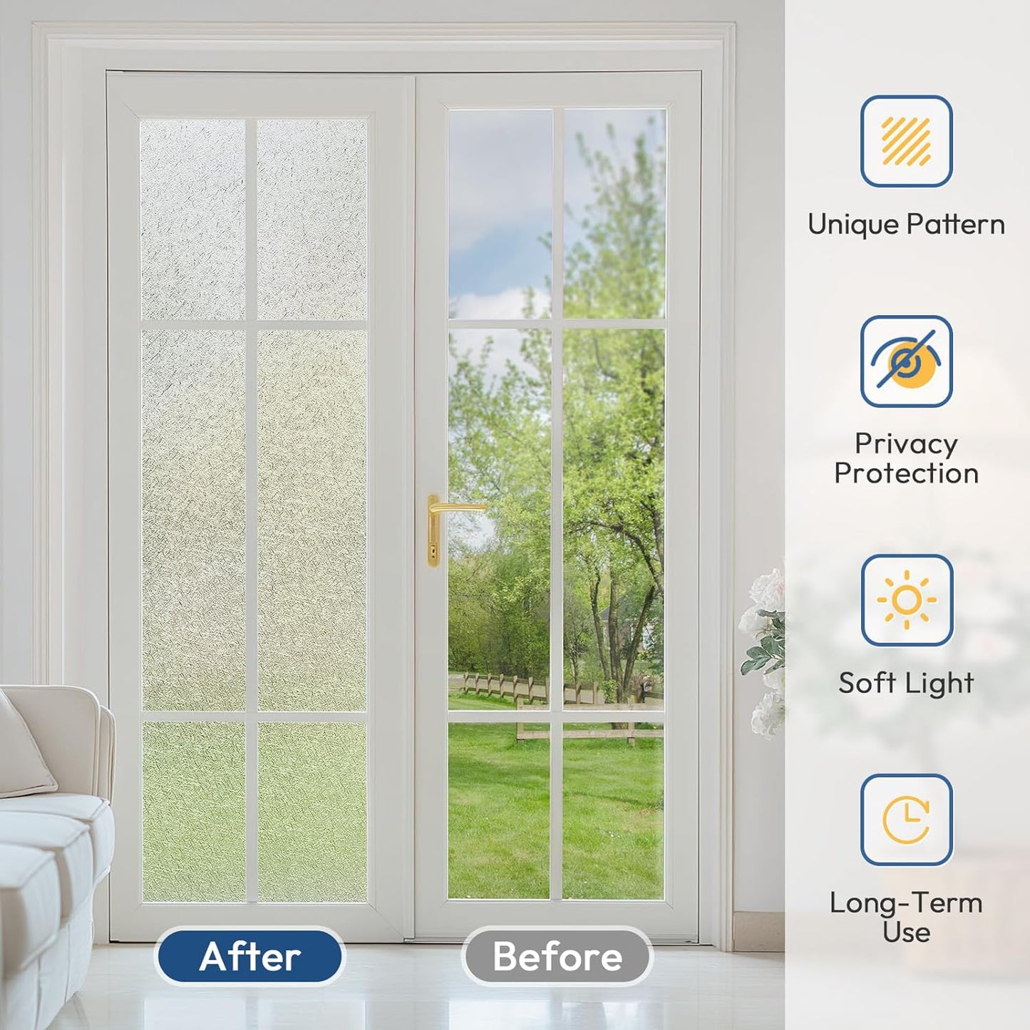 rabbitgoo Window Privacy Film Frosted Glass Film, Decorative Cling UV Sun Blocking Decals, Frosting Window Clings for Home Bathroom Door Coverings, 23.6 x157.5 inches