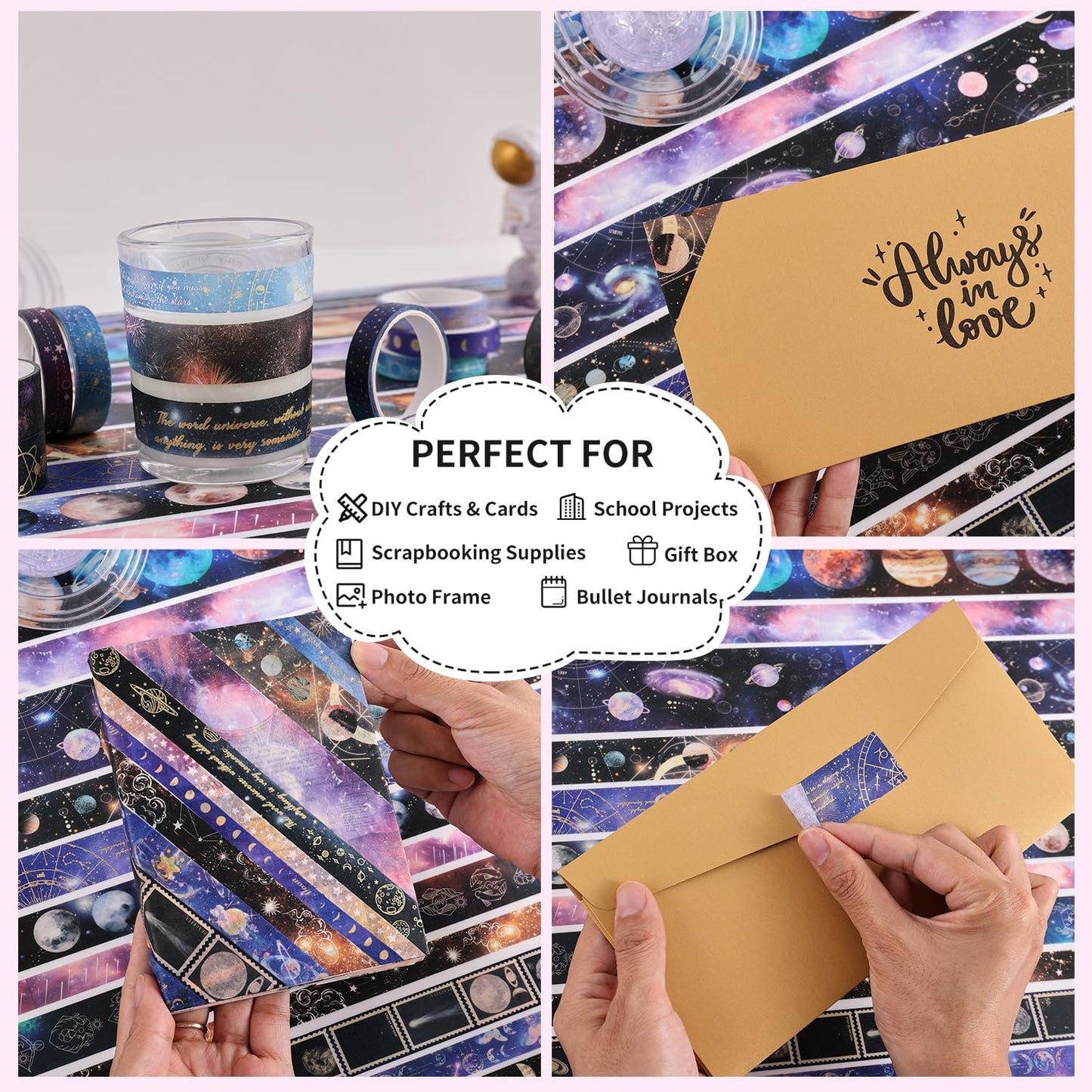 32 Rolls Washi Tape Set, Gold Foil Galaxy Decorative Masking Tape Constellation, Stars, Celestial, Adhesive Tape for Bullet Journal, Diy Craft, Scrapbooking Supplies, Gift Wrapping, Party Decoration
