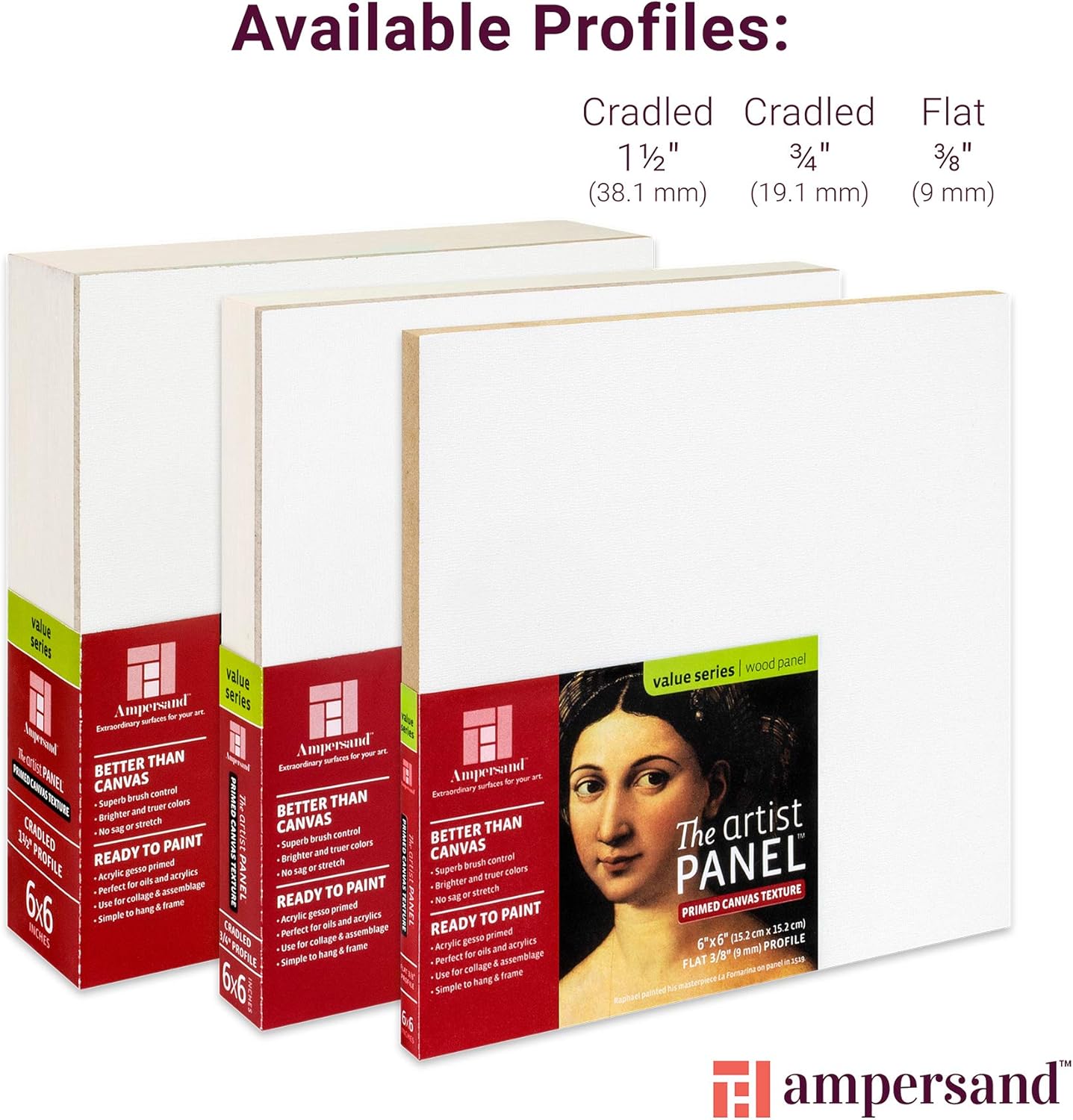 Ampersand Art Supply Wood Gesso Art Painting Panel: Canvas Texture, 1.5 Inch Cradle, 12" x 16"