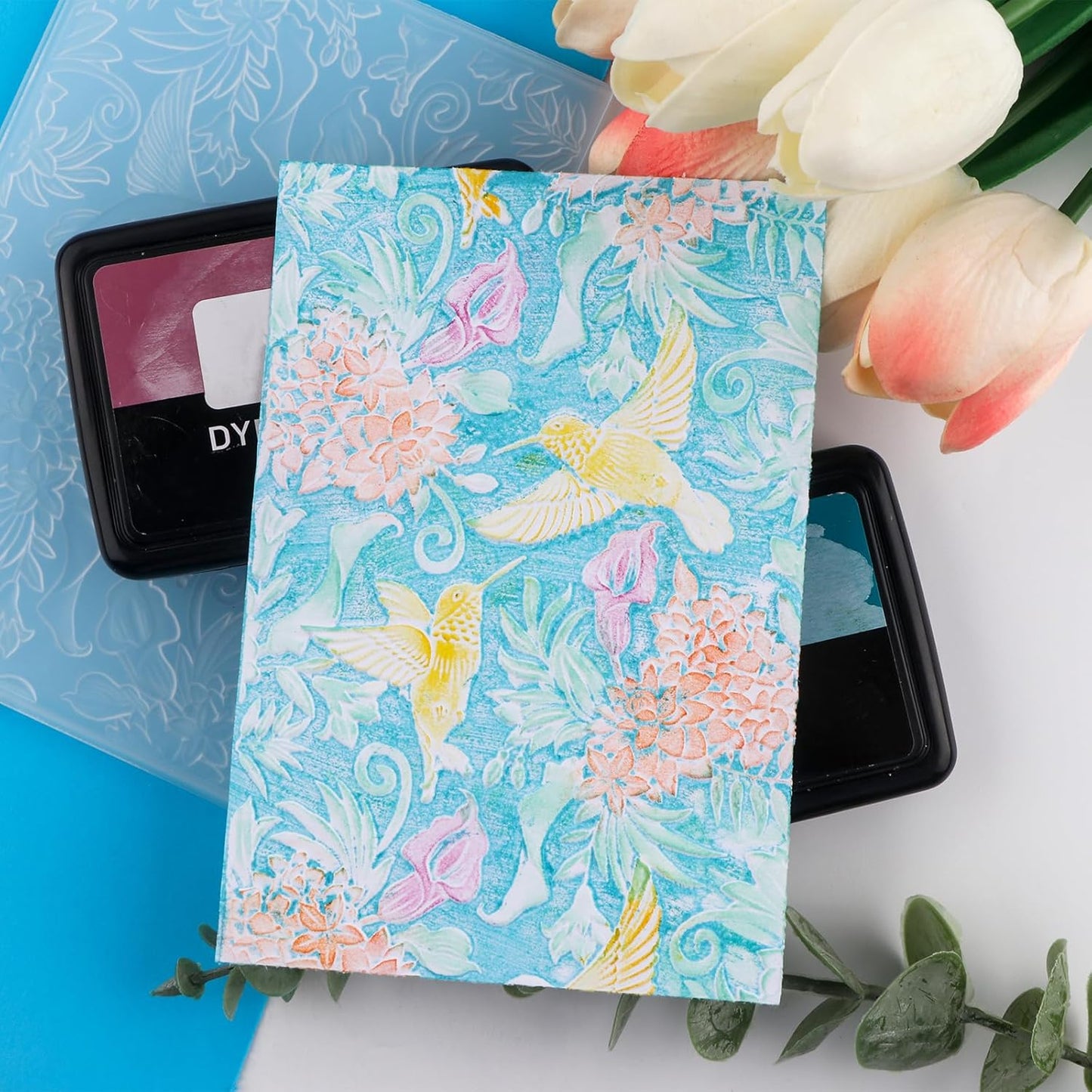 BAOFALI 3D Hummingbird and Flowers Embossing Folders for Card Making,Plastic Texture Fades Embossing Template Paper Card Embossing Stencil for DIY Scrapbooking Photo Album Card Paper Craft Decoration