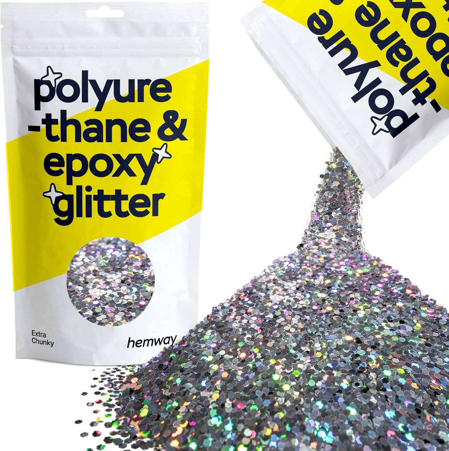 Hemway Polyurethane & Epoxy Resin Glitter 100g / 3.5oz Metallic Crystal Flake Additive for Flooring Jewelry Tumblers Glass Pigment - Extra Chunky (1/24" 0.040" 1mm) - Gun Metal Grey Holographic