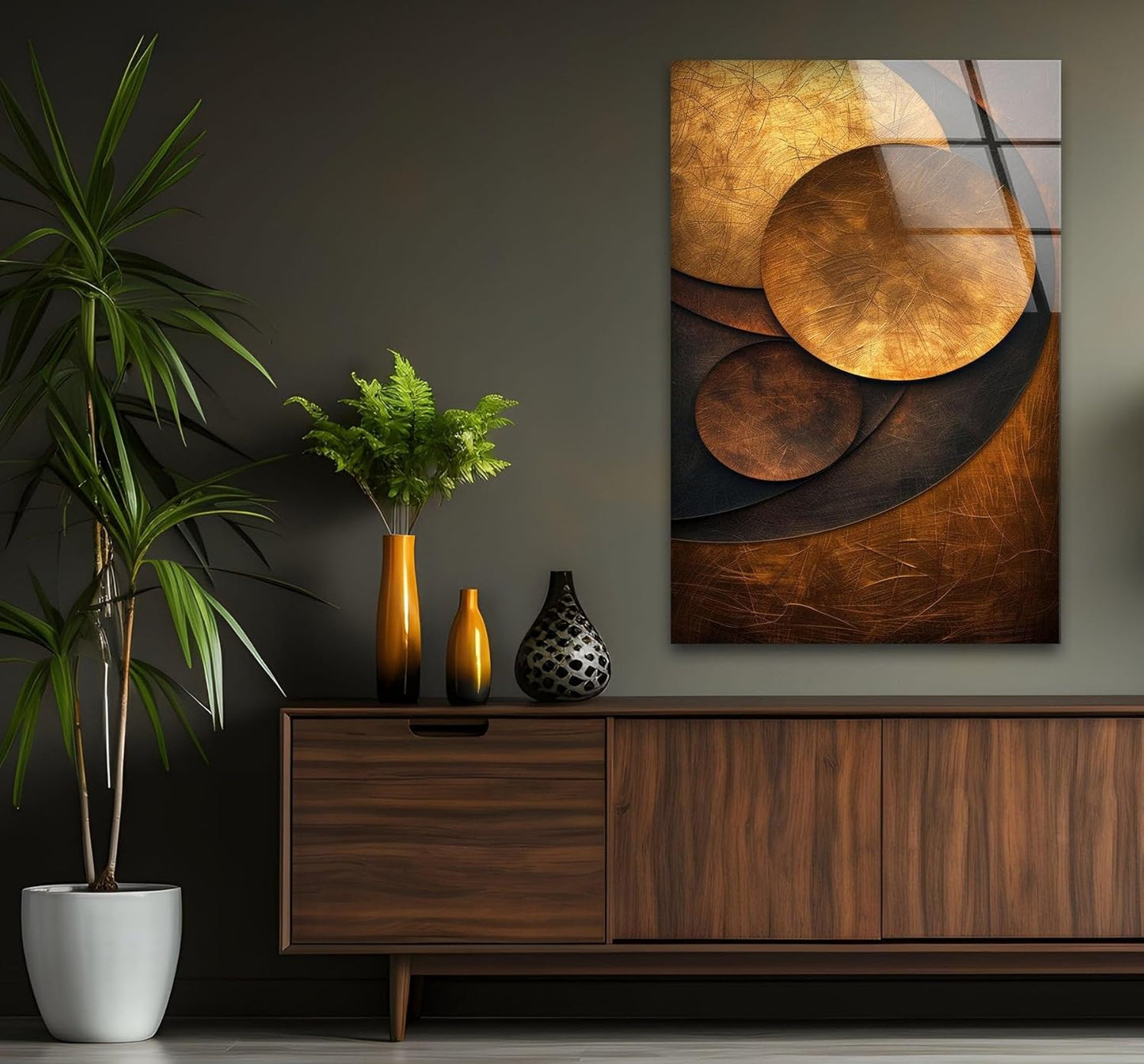 My Photostation.com 32Wx48H'' Bronze Art Deco Geometric Motifs Glass Wall Art Tempered Glass Printing Wall Decor Large Wall Art Wall Hangings