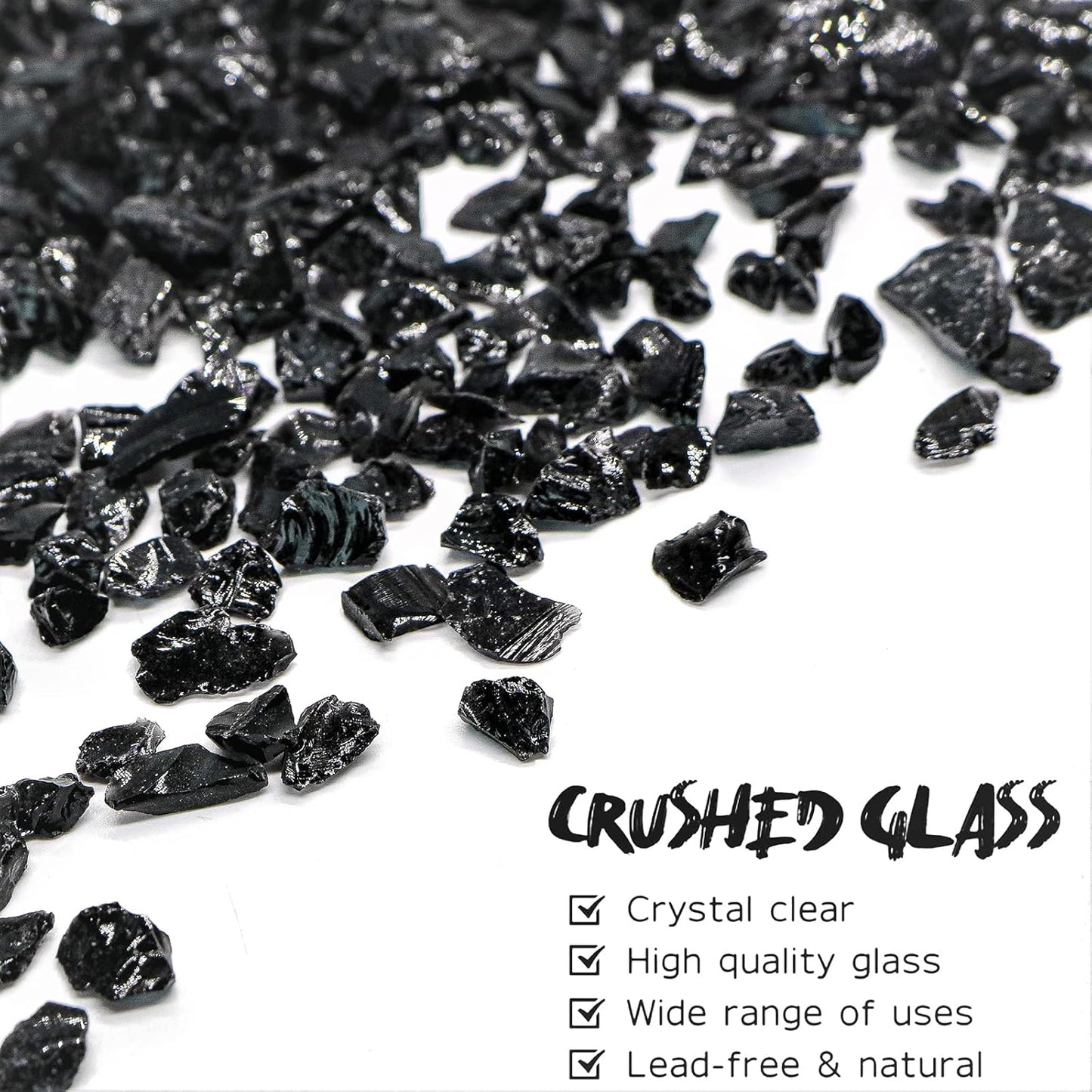 Crushed Glass for Resin Art - 3-6mm Black, 1.5lb | Broken Glass Pieces for Crafts, Vase Filler & Fire Pit Media