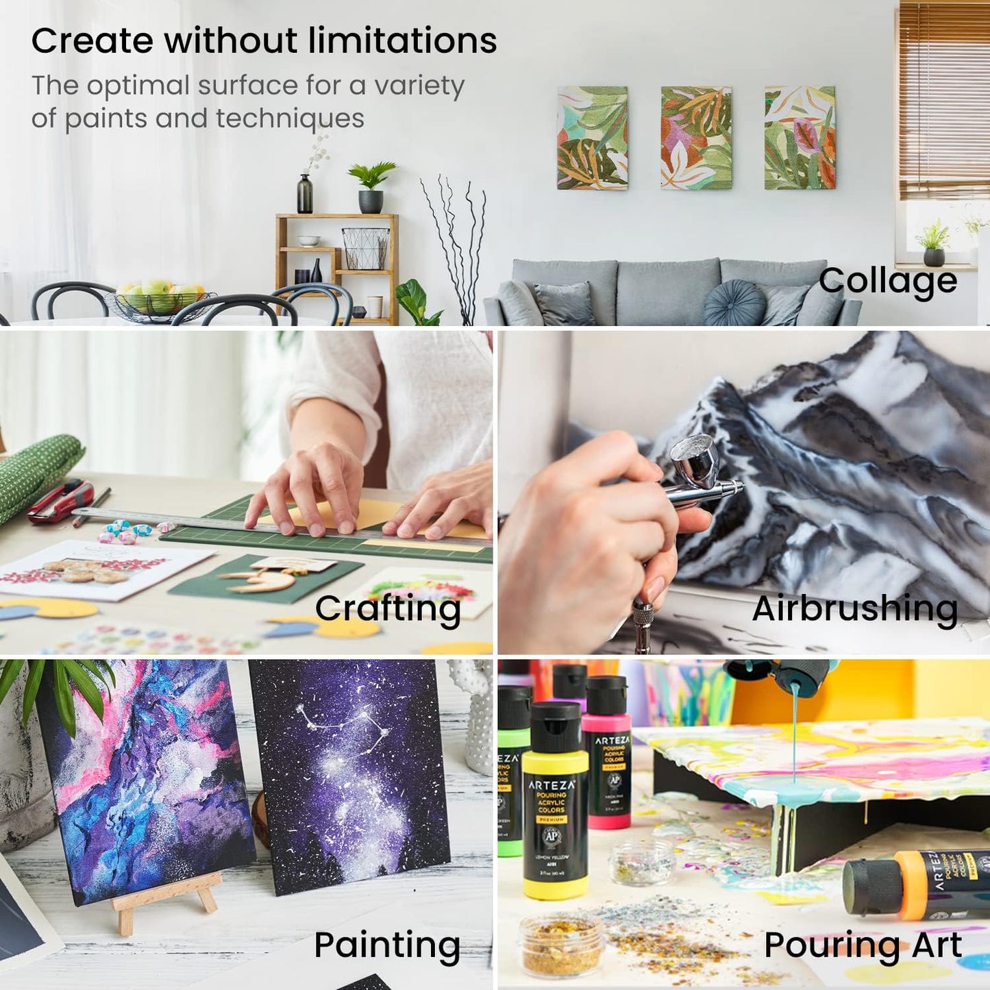 ARTEZA Canvas Boards for Painting, 8 x 10 Inches, Pack of 14, Blank White Canvas Panels for Acrylic, Oil, Gouache, and Tempera Painting Projects