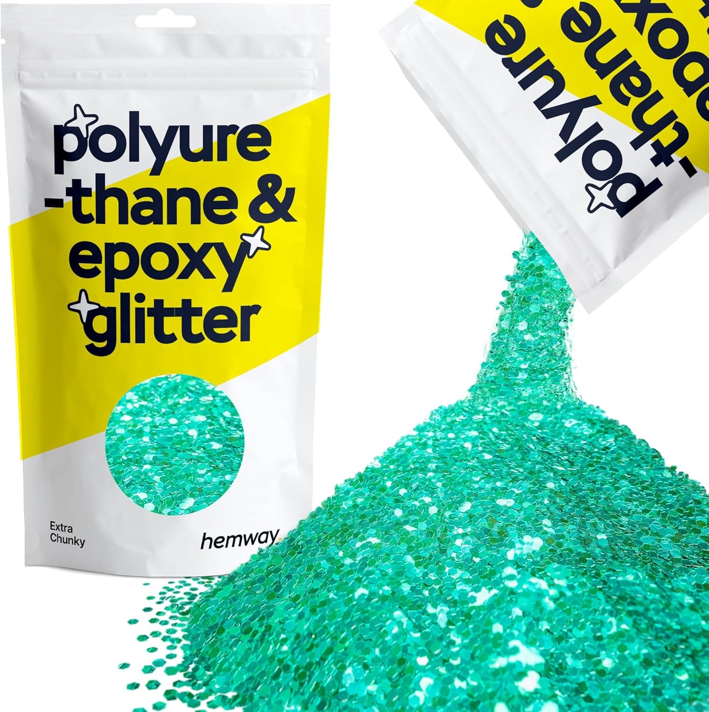 Hemway Polyurethane & Epoxy Resin Glitter 100g / 3.5oz Metallic Crystal Flake Additive for Flooring Jewelry Tumblers Glass Pigment - Extra Chunky (1/24" 0.040" 1mm) - Turquoise Blue
