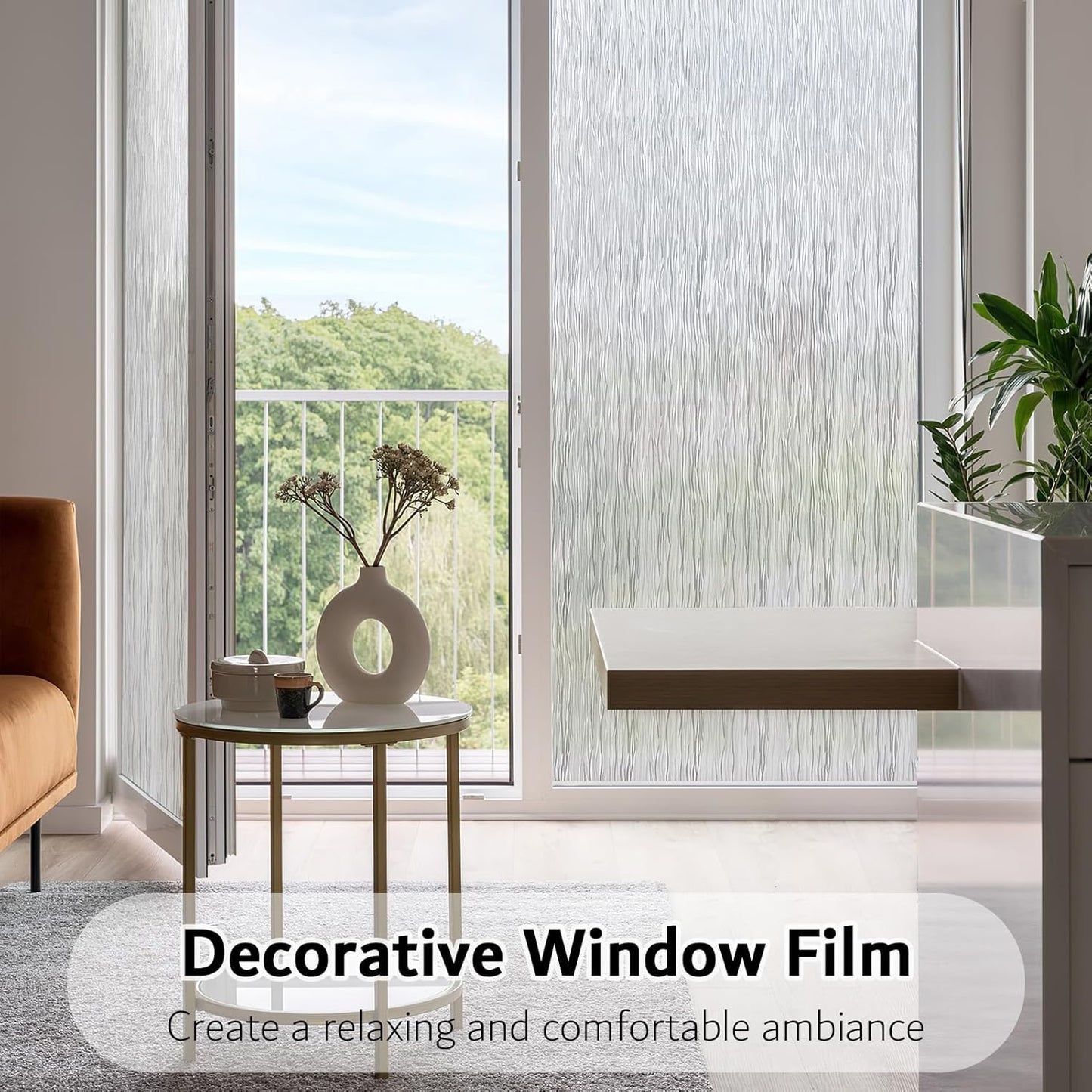 VELIMAX Frosted Window Privacy Film Non Adhesive Window Cling Removable Glass Covering Clear Water Opaque Window Film for Home Anti UV 35.4x157.4 inches