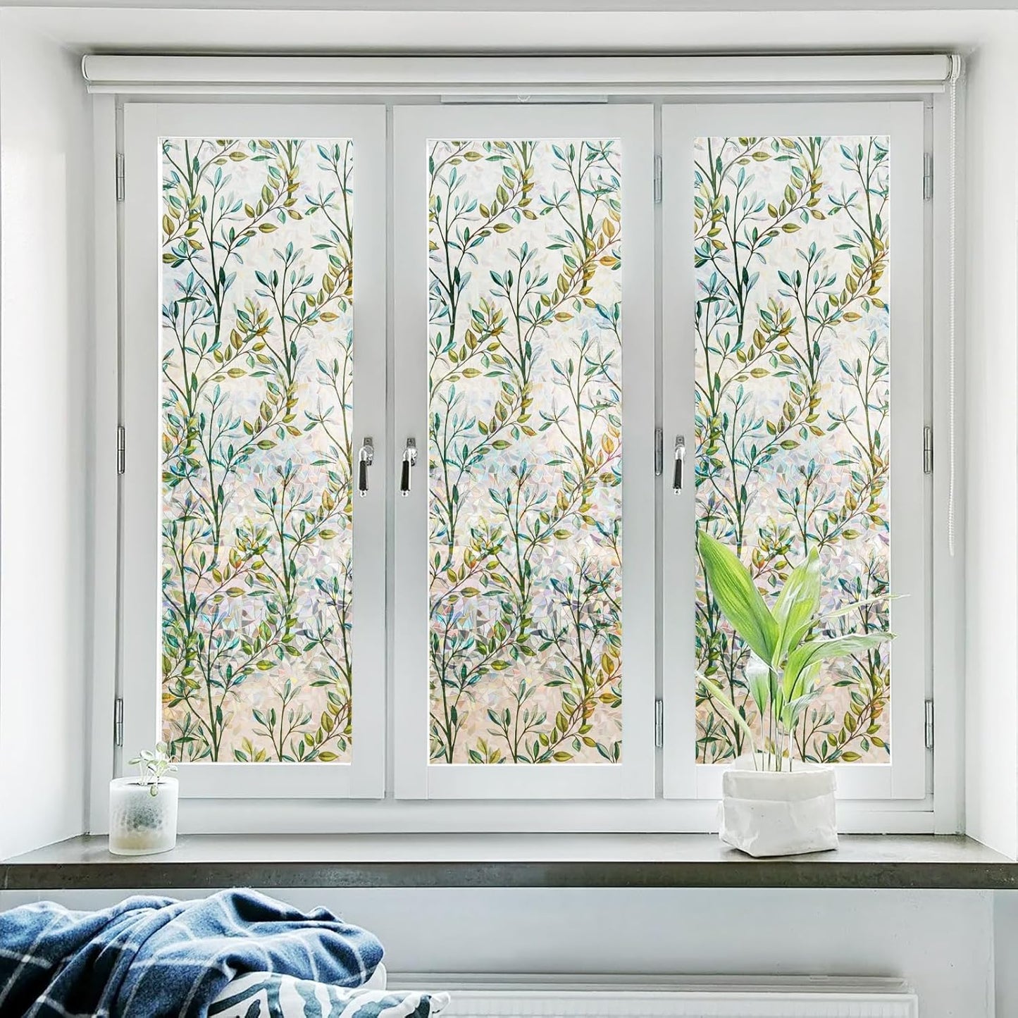 Donox Window Privacy Film, 3D Decorative Window Vinyl Decorative Stained Glass Window Film, Anti-UV Sun Blocker Heat Control for Home, 29.5 Inch x 6.5 Feet (with Installation Tool)