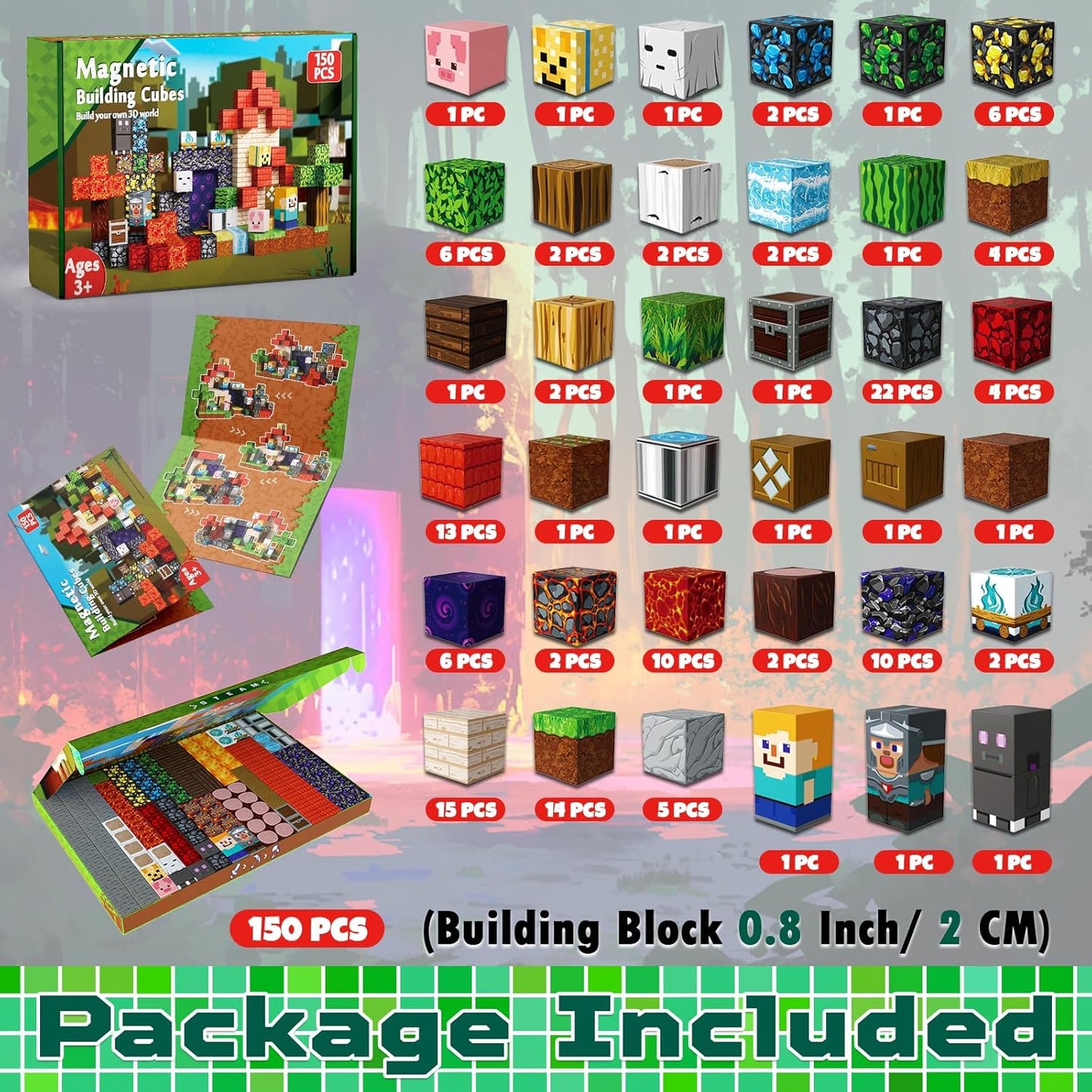 150 PCS Magnetic Blocks - Magnetic Building Block for Kids Ages 4-8 8-12, Magnet Blocks Cubes Tiles Constructions Toy for Girl Boy, STEM Montessori Stacking Toy, Sensory Play Halloweens Birthday Gifts
