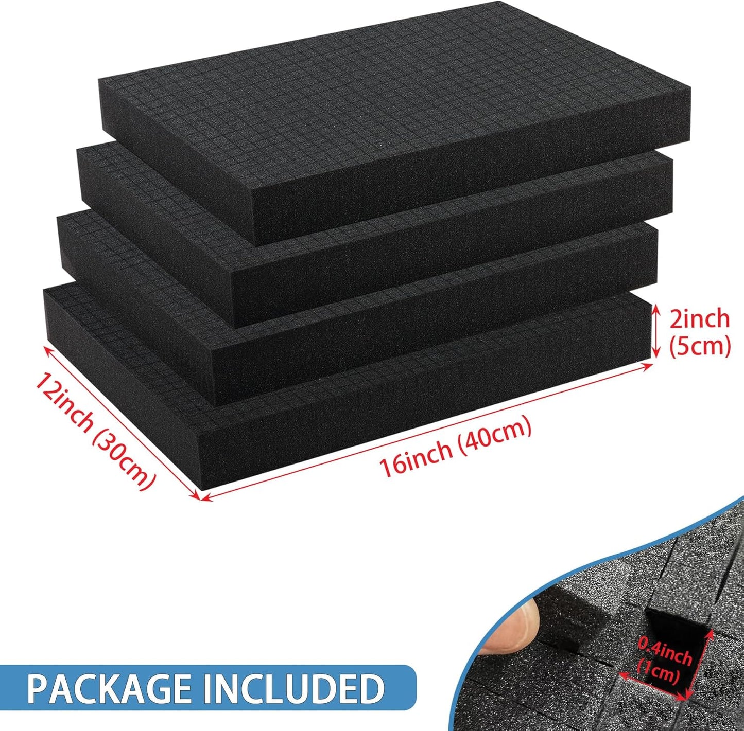 Pick and Pluck Foam Inserts, Pre-cubed Pick Apart Sheets for Crafts Toolbox Game Box Camera Cases Drawer Storage (4Pcs 16 x 12 x 2 Inch)