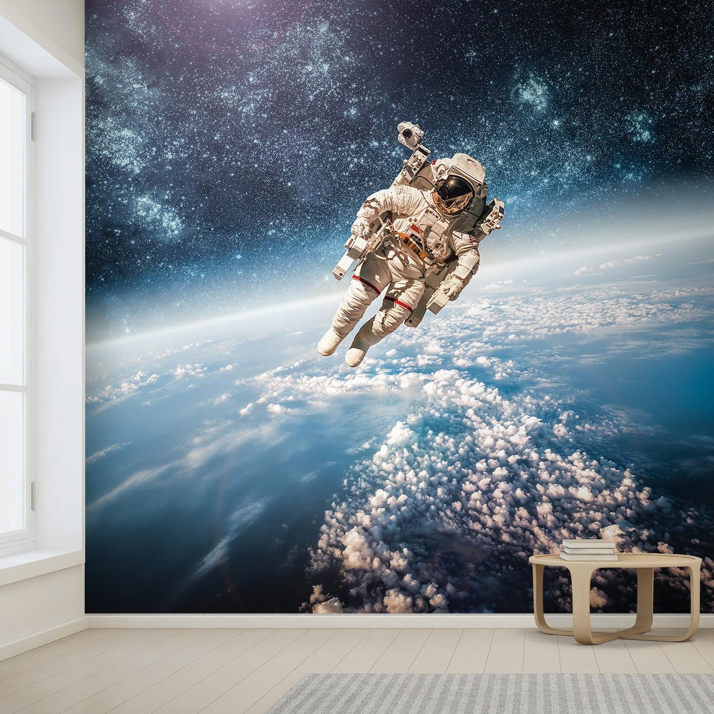 wall26 Wall Sticker/Wall Mural an Astronaut Floating About Planet Earth, Not Peel and Stick, Non-Woven Wallpaper Decorative for Bedroom, Living Room,Office - 132x144 inches