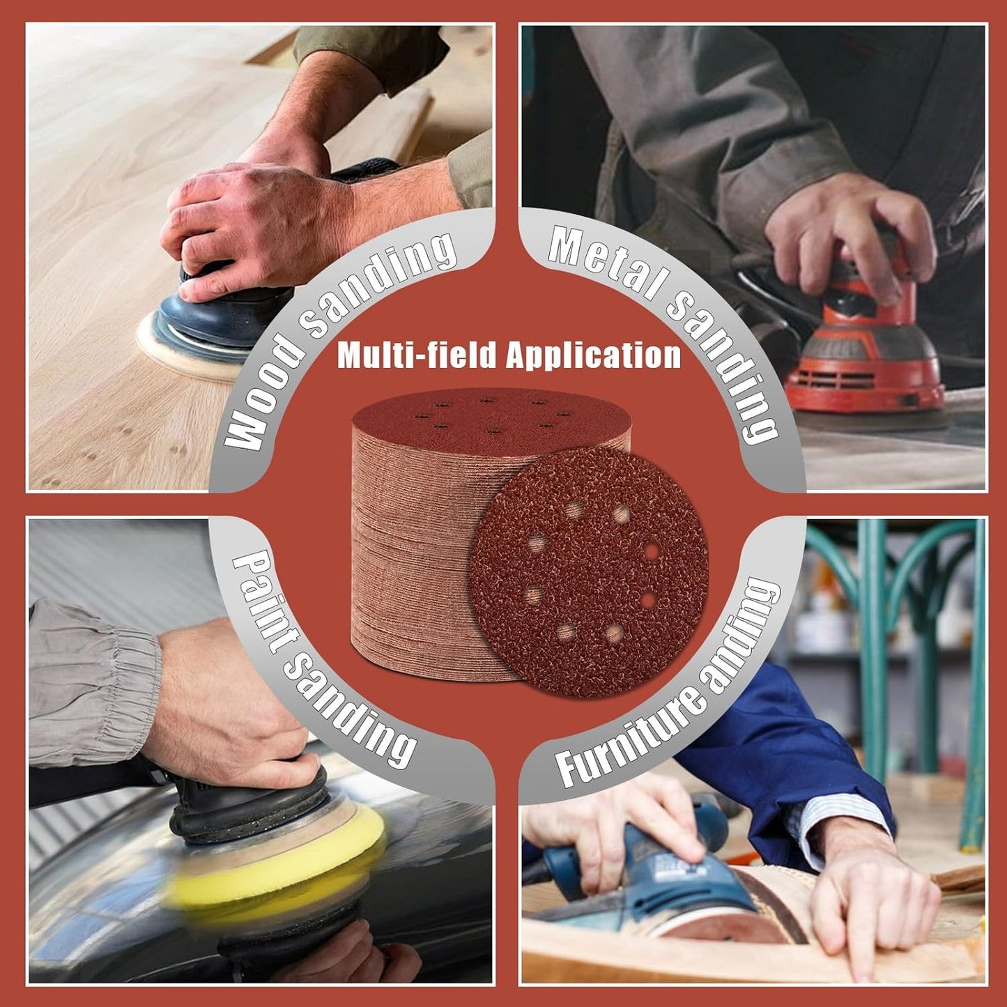 180 Grit 5 Inch Sanding Discs Hook and Loop Sandpaper, 150 PCS 8 Hole Adhesive Medium Grit Sand Paper for Random Orbital Sander