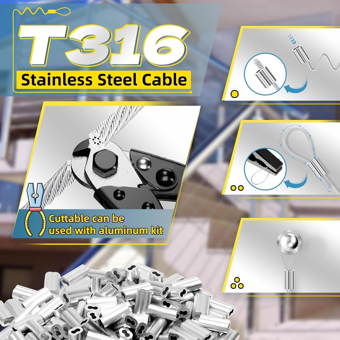 316 Stainless Steel Cable, 800FT 1/32IN Wire Rope with 200Pcs Aluminum Sleeves Stops, for String Lights Hanging, Clotheslines, Trellis Wire