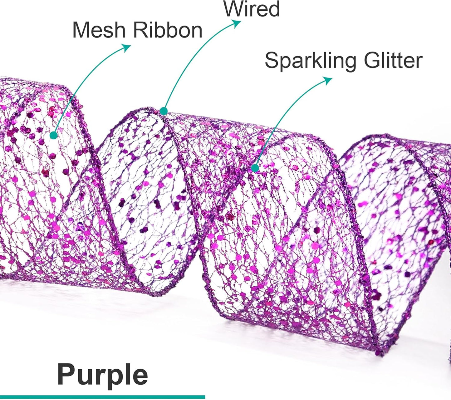 CT CRAFT LLC Sparkling Glitter Mesh Wired Ribbon 2.5" x 20 Yards Purple for Christmas Home Decor Bow Gift Wrapping DIY Crafts Wreath