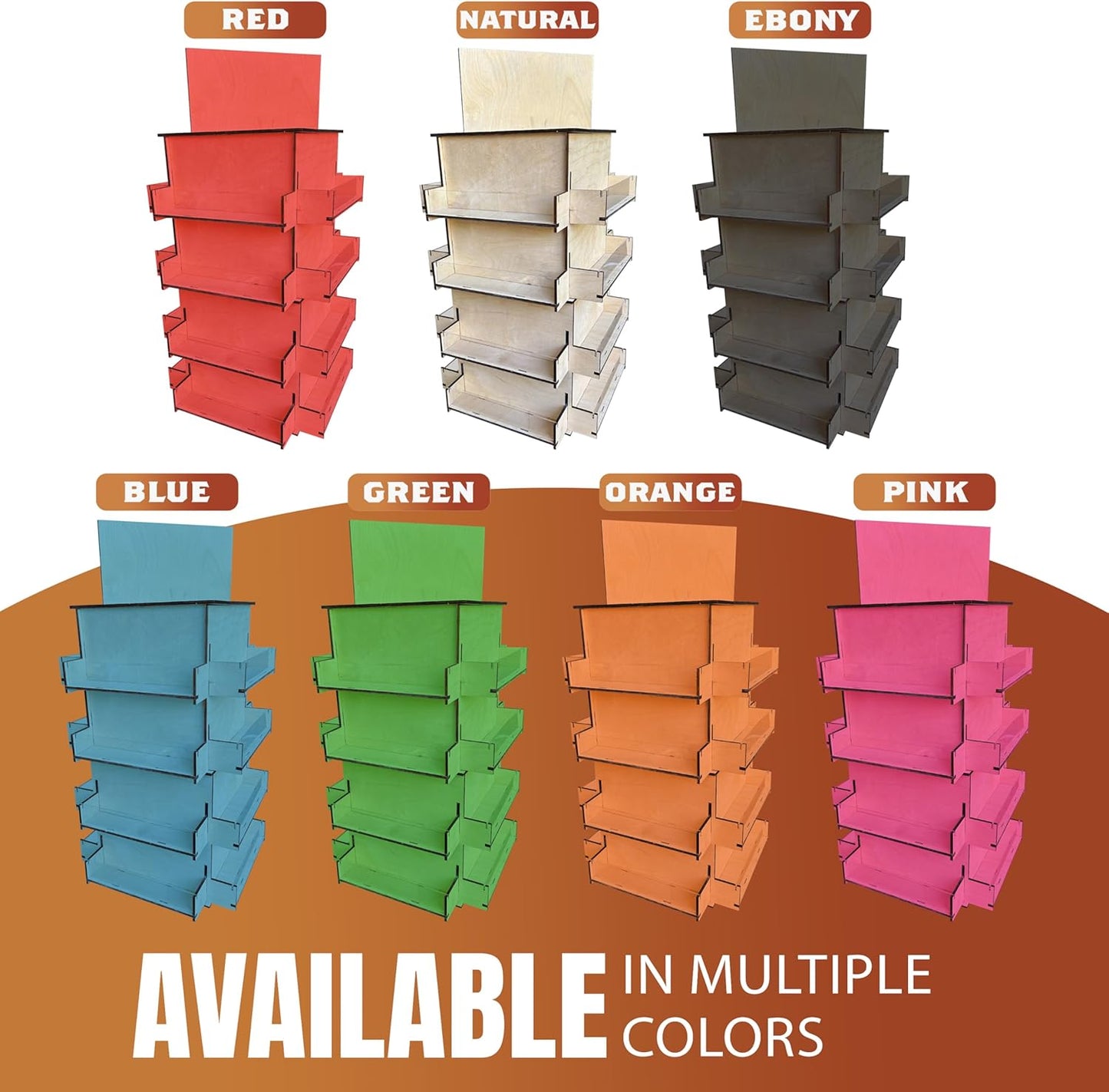 TORCHED DISPLAYS 4-Sided Rotating Display Stand - Craft Shows, Trade Shows, Markets - Small & Medium-Sized Items like Stickers, Postcards, Coasters, Note Pads, Napkins, Easy to Assemble (Orange)