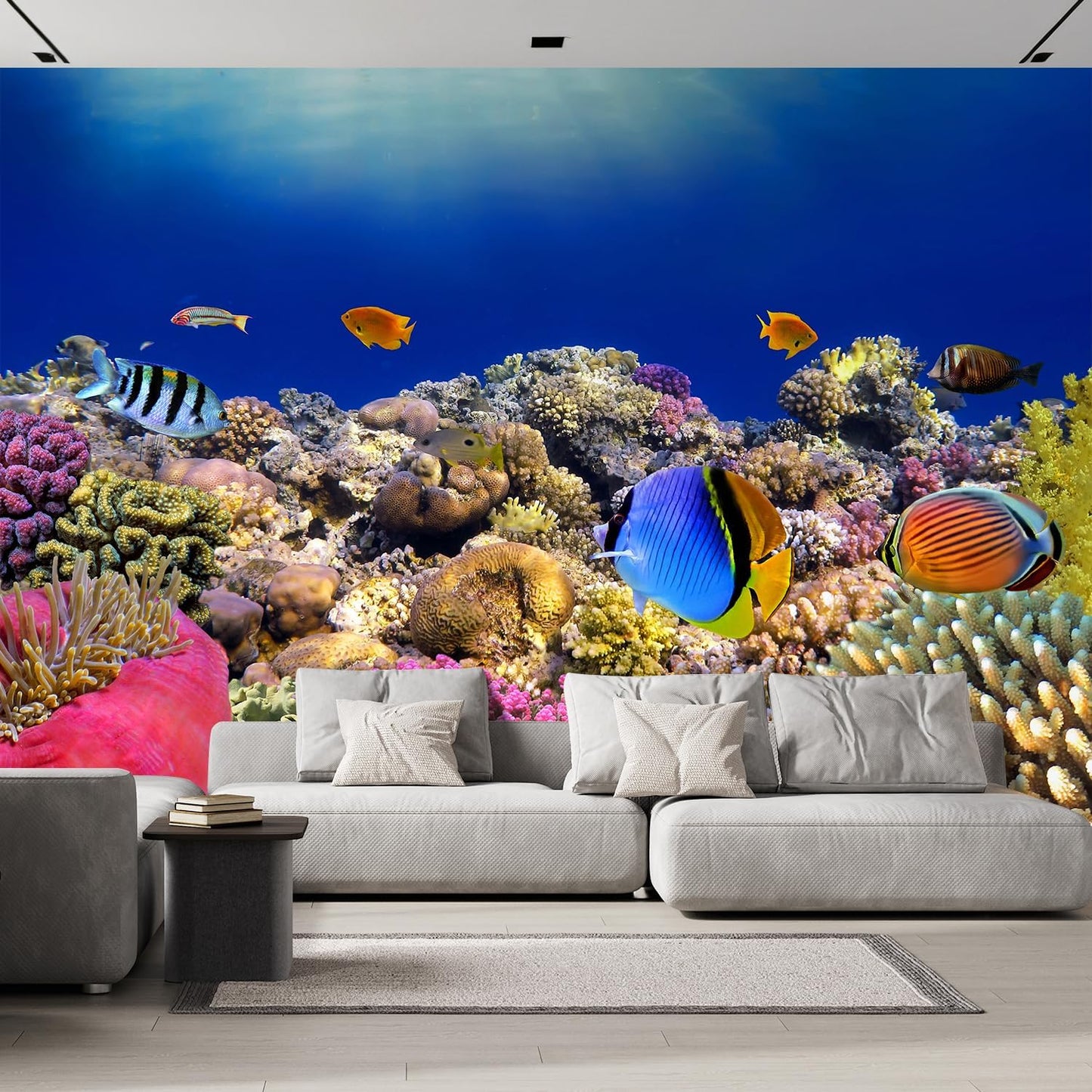 wall26 Removable Wall Sticker/Wall Mural Tropical Blue Fish Coral Reef Ocean Seascape Nature Wilderness Photography Nautical Landscape Decorative for Living Room, Bedroom, Office - 132x120 inches