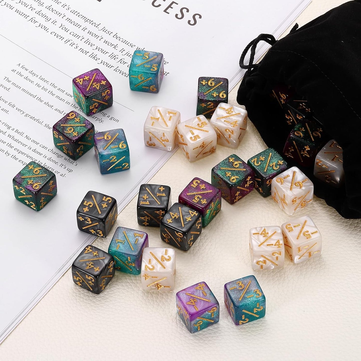 uxcell 24Pcs Magic Dice Counters, Acrylic D6 Life Token Dice Set with Pouch for Standard Cards Gaming Accessories, White