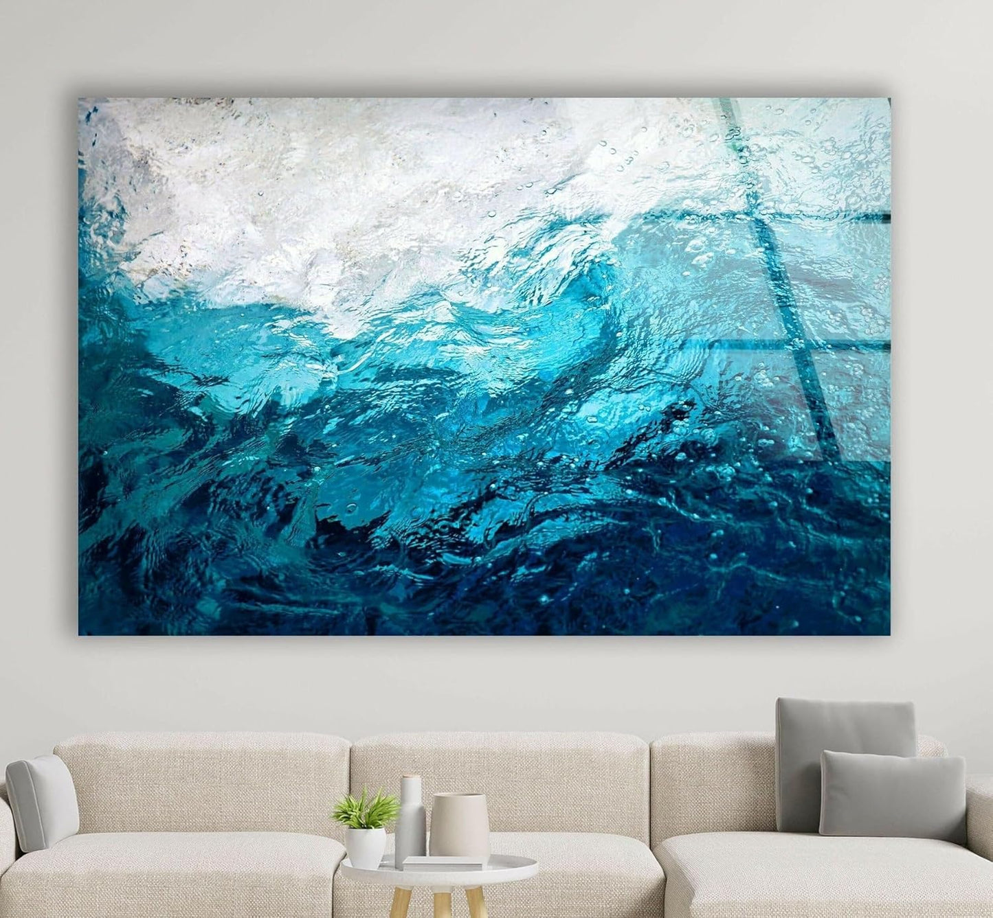 My Photostation.com 60WX40H'' Blue Waves Abstract Glass Wall ArtTempered Glass Printing Wall Decor Large Wall Art Wall Hangings