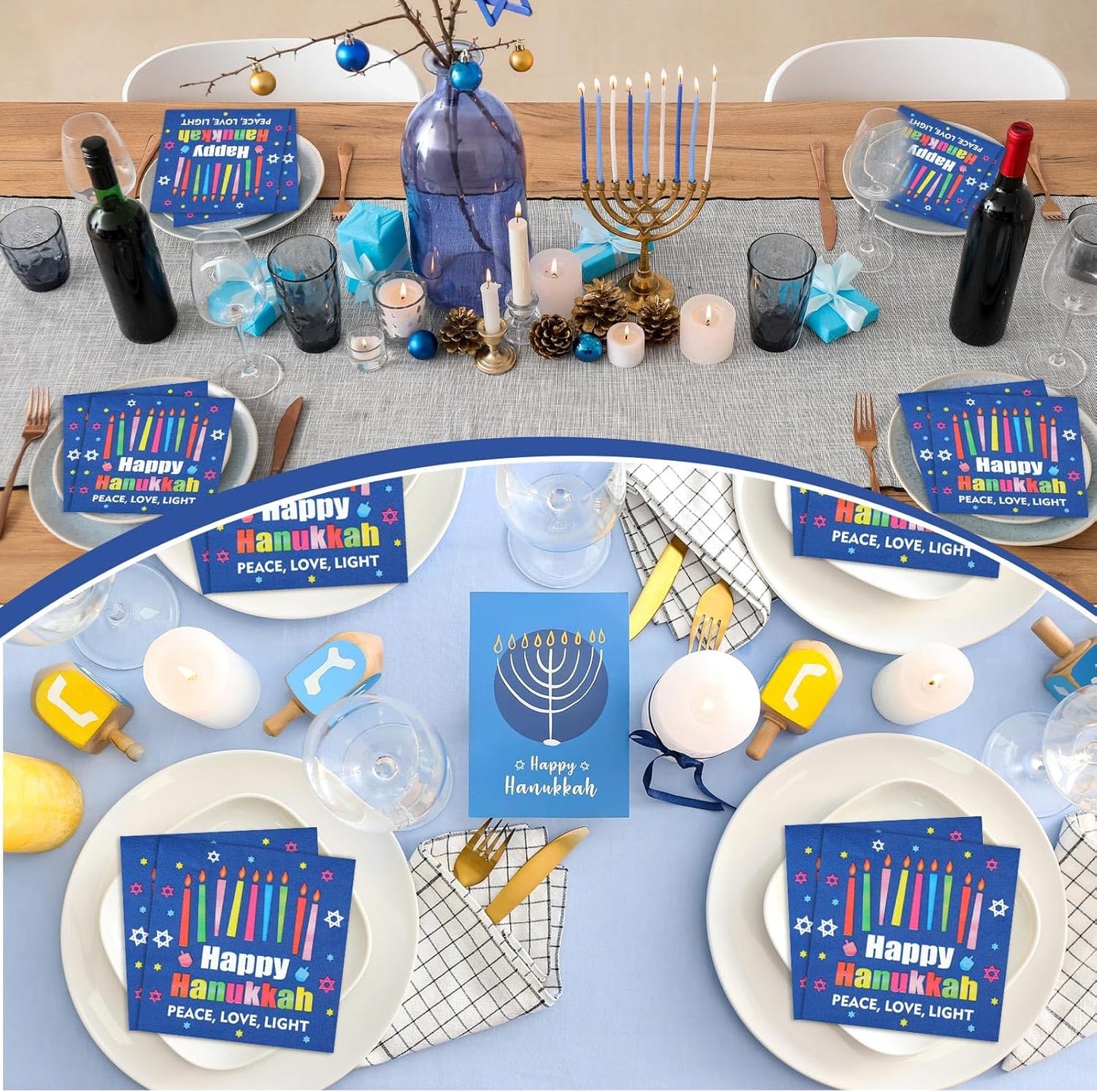 60 Pcs Happy Hanukkah Cocktail Paper Napkins 6.5 x 6.5 Inches Disposable Paper Napkins Dessert Beverage Napkin for Decoupage Luncheon Napkin for Party Wedding Birthday Party