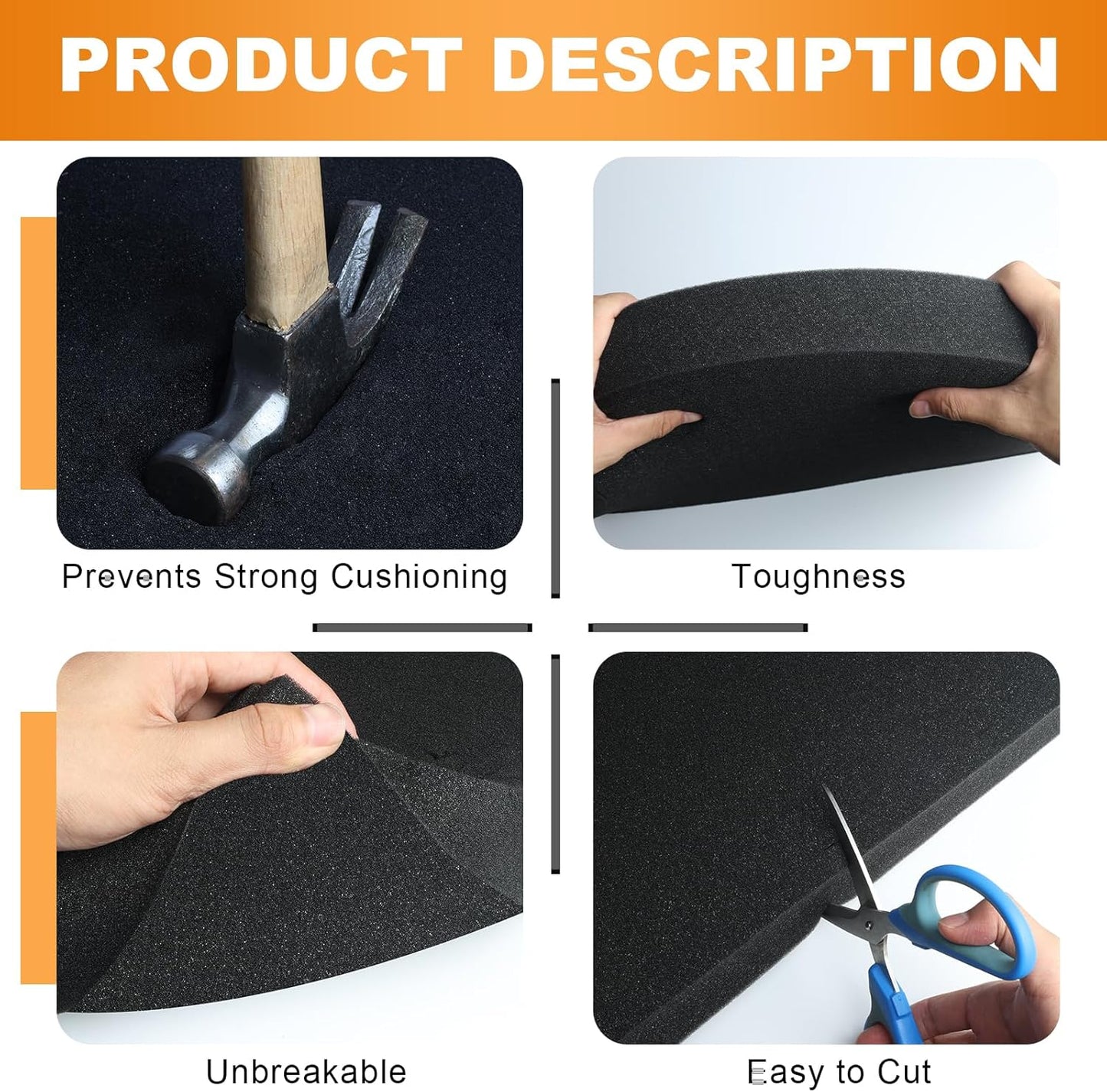 Eunice 6Pcs Polyurethane Foam Sheets - 16 x 12 x 1.5 Inch Cuttable Foam Inserts for Cases, Packing Foam Pads for Tool Box, Camera Storage and Crafts