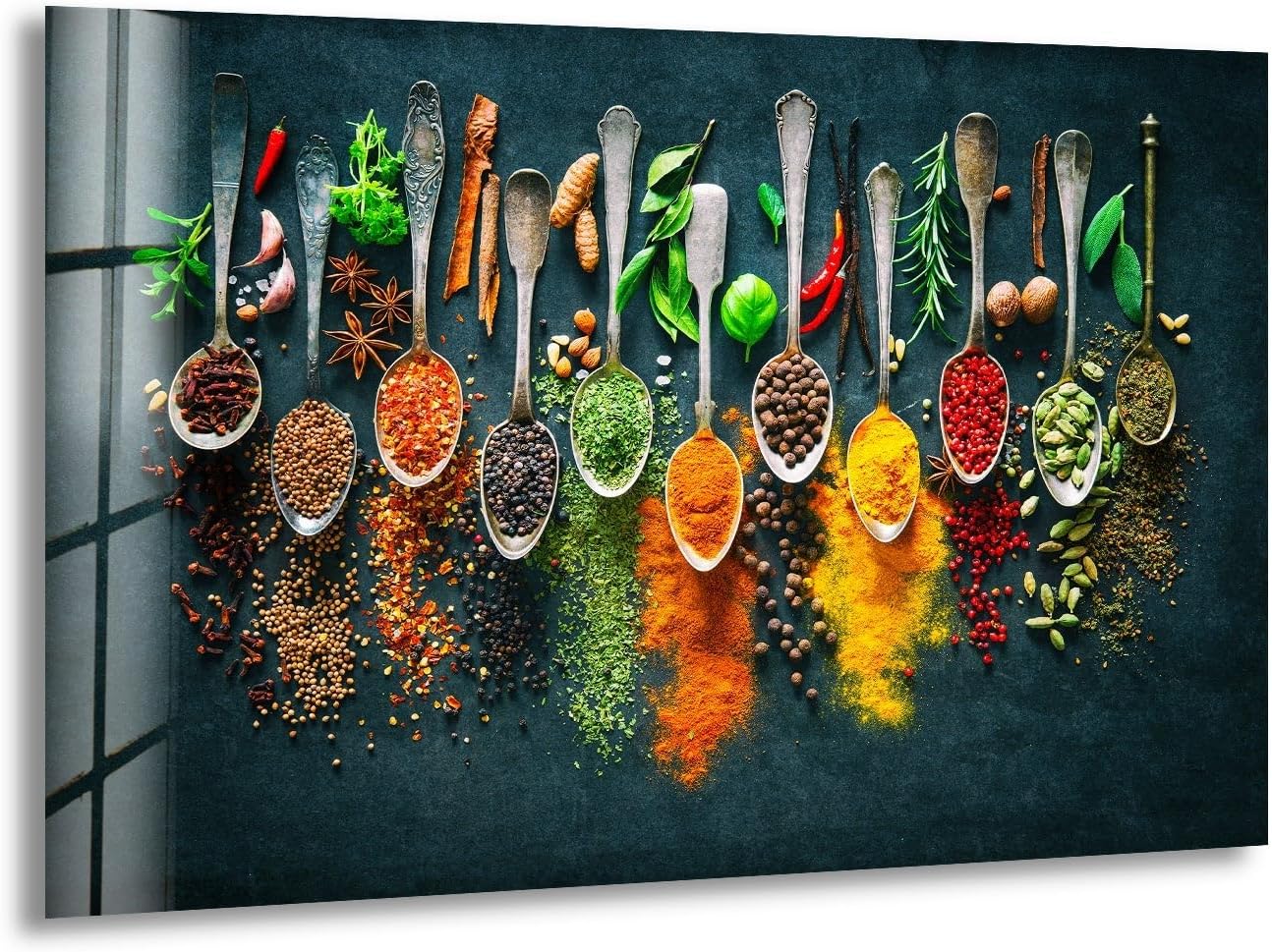 My Photostation.com 20Wx14H'' Spoon Spices Glass Wall ArtTempered Glass Printing Wall Decor Large Wall Art Wall Hangings