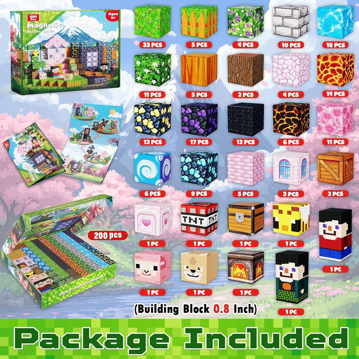 Goody King 200PCS Magnetic Building Blocks - Forest & Volcano Adventure Set, STEM Learning Toys for Kids Ages 3+, Strong Magnets, Creative Play, Gift for Boys & Girls