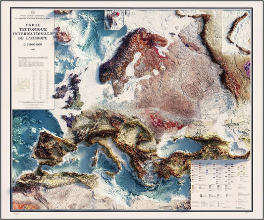 Muir Way Shaded Relief Elevation Map of Europe - Vintage-Style Topographic Wall Art with Map Look - Unframed Flat Paper Print, 36x30