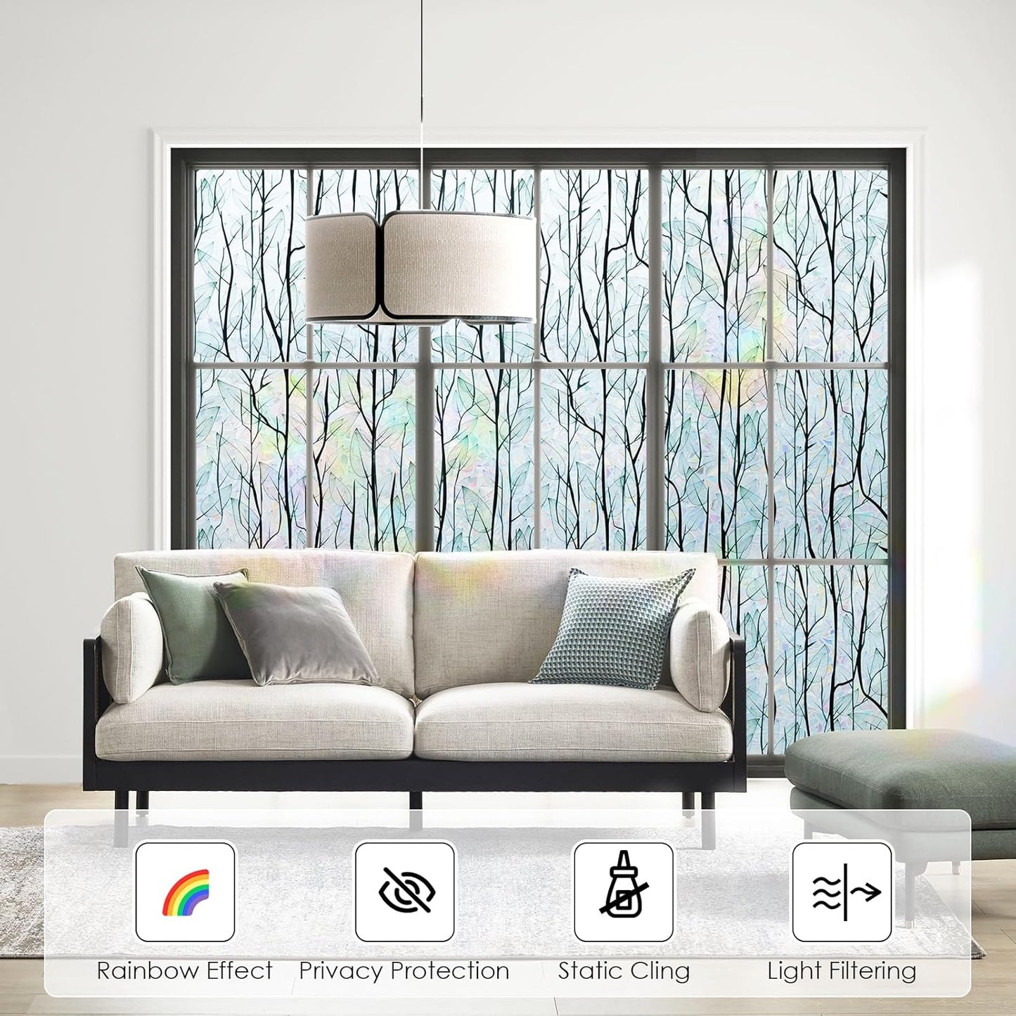 DKTIE Nature Pattern Rainbow Window Film Decorative Stained Glass Window Film Static Cling Films Easy Apply Removable Comes with Tools (U1747-rainbow, 35.4" x 78.7")