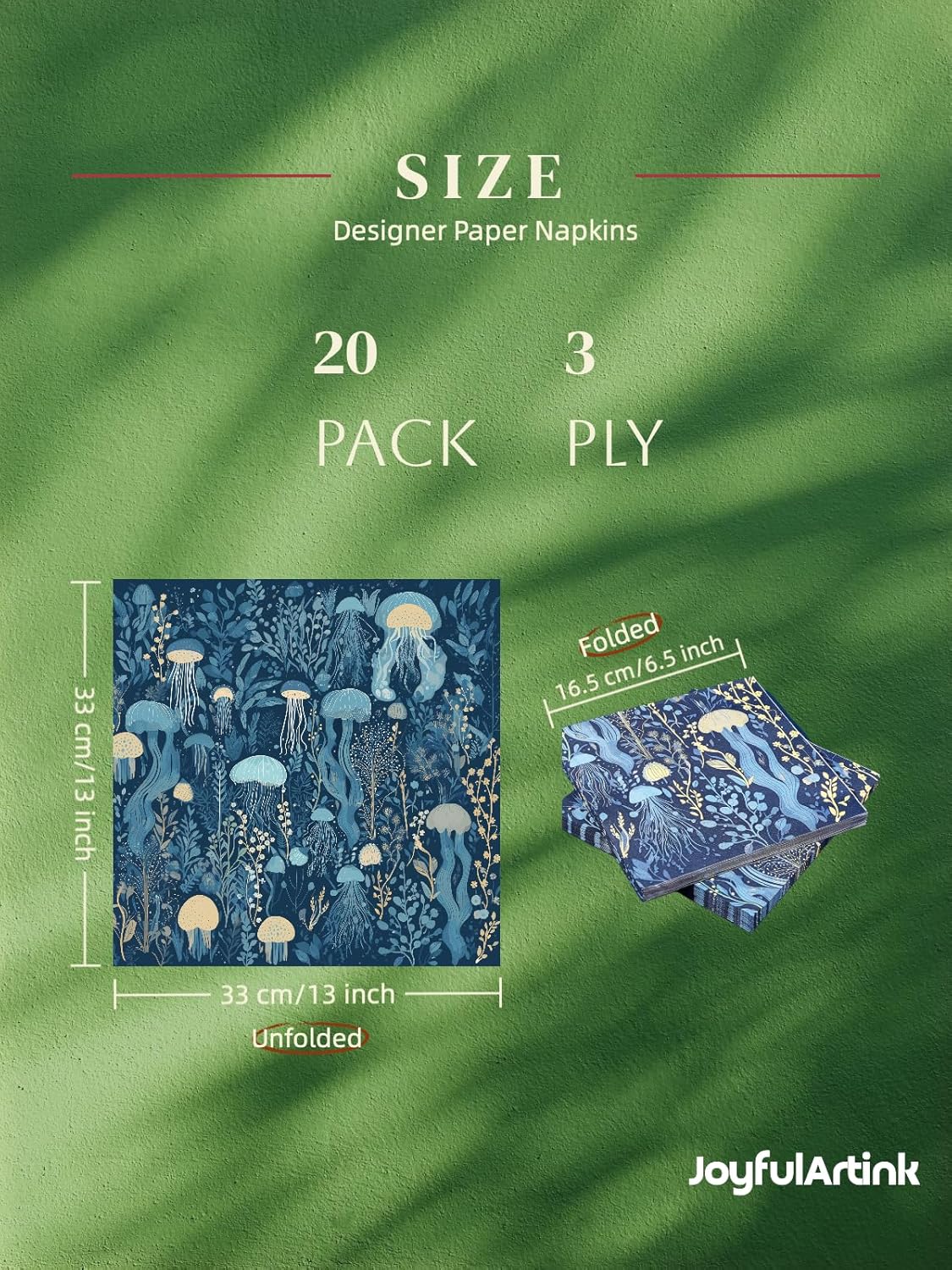 Premium Designer Paper Napkins, 3-Ply 6.5 x 6.5-inches Fold Disposable Decorative Lunch Dinner Napkin (20, Deep Blue)