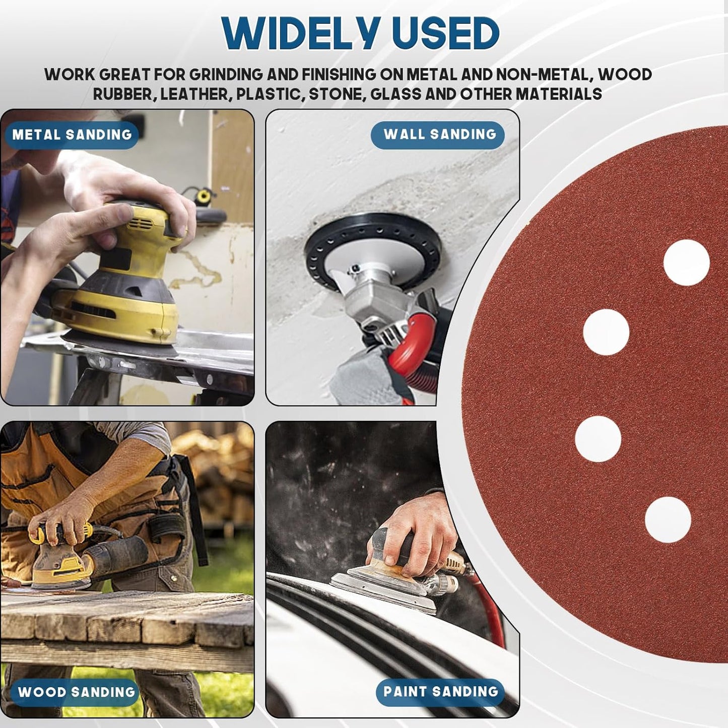 5 Inch 8 Hole Sanding Discs, 150 PCS 120 Grit Hook and Loop Sandpaper, Round Aluminum Oxide Sand Paper Discs for Random Orbital Sander