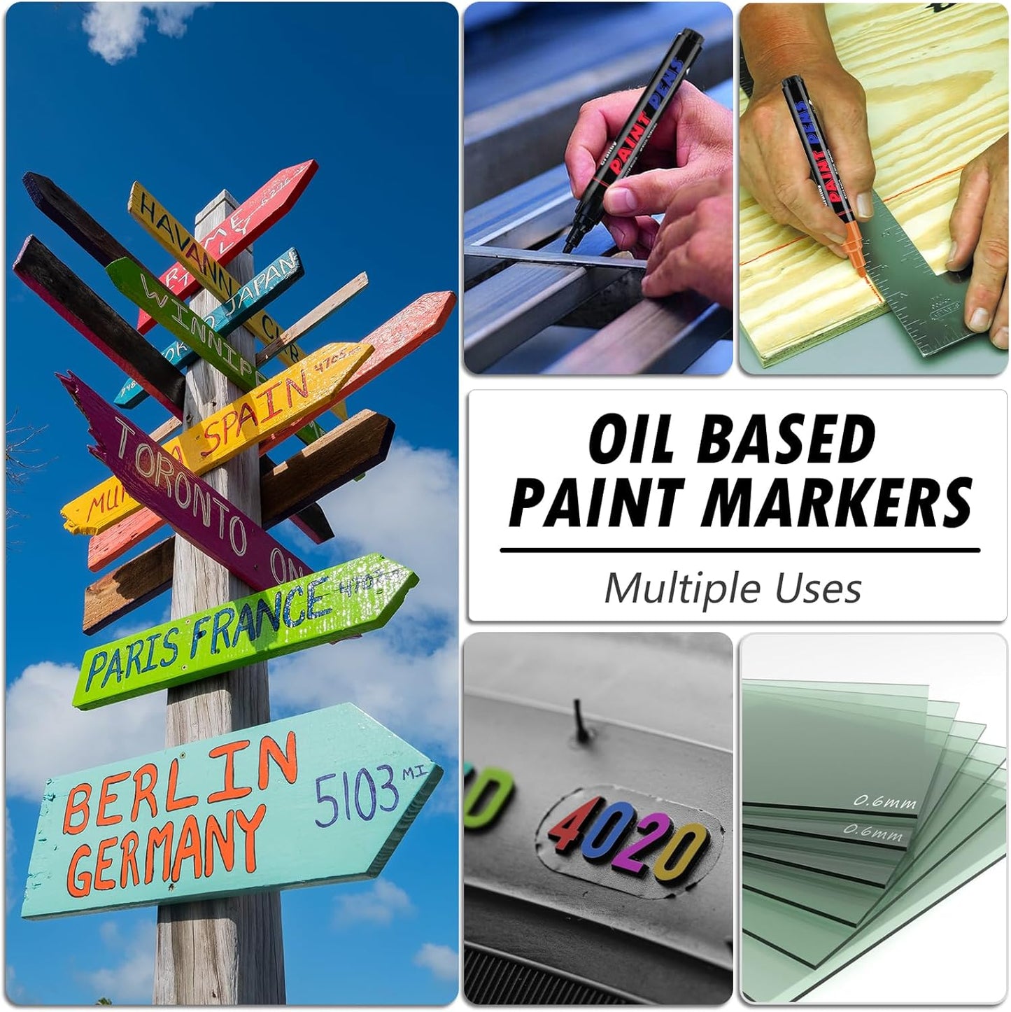 Black Paint Pens Paint Markers - 8 Pack Permanent Quick Dry Waterproof Marker Pens for Rocks Wood Fabric Plastic Canvas Glass Mugs Metal Tire Stone