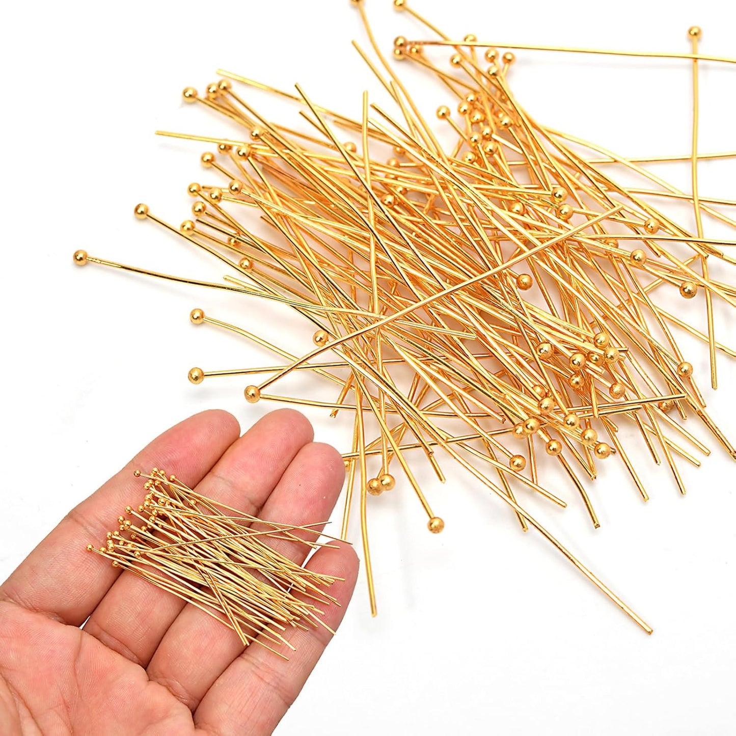 100pcs 18K Gold Filled Ball Pins Non Tarnish Craft Earring Bracelet Jewelry Making Accessories Supplies (70mm (2.75in), Gold-Ball Pin)