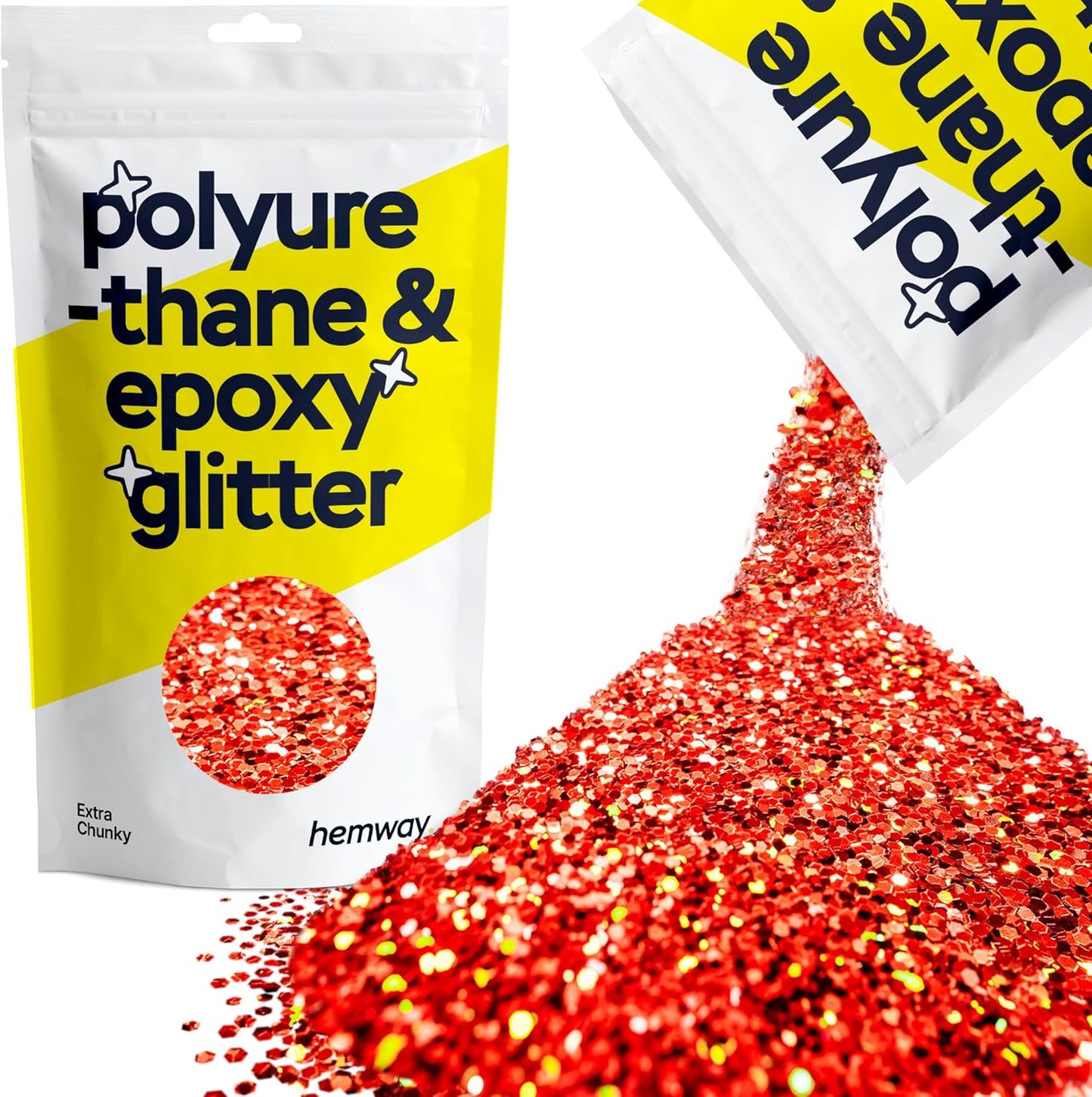 Hemway Polyurethane & Epoxy Resin Glitter 100g / 3.5oz Metallic Crystal Flake Additive for Flooring Jewelry Tumblers Glass Pigment - Extra Chunky (1/24" 0.040" 1mm) - Red Holographic